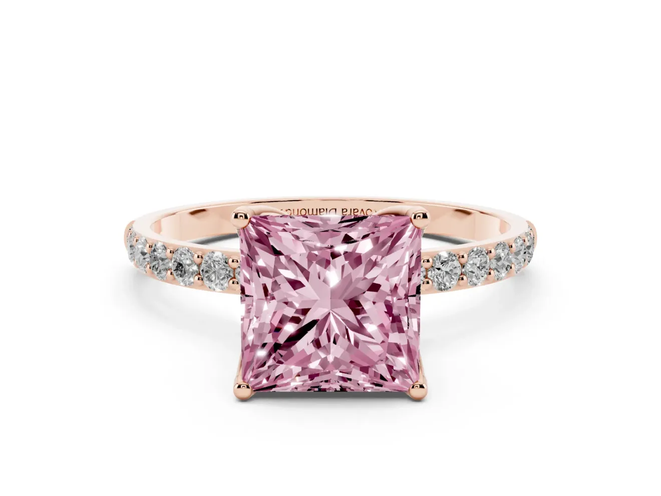 Princess Cut Pave Engagement Ring Setting for a Fancy Pink Lab-Grown Diamond | Slim Band | Rose Gold