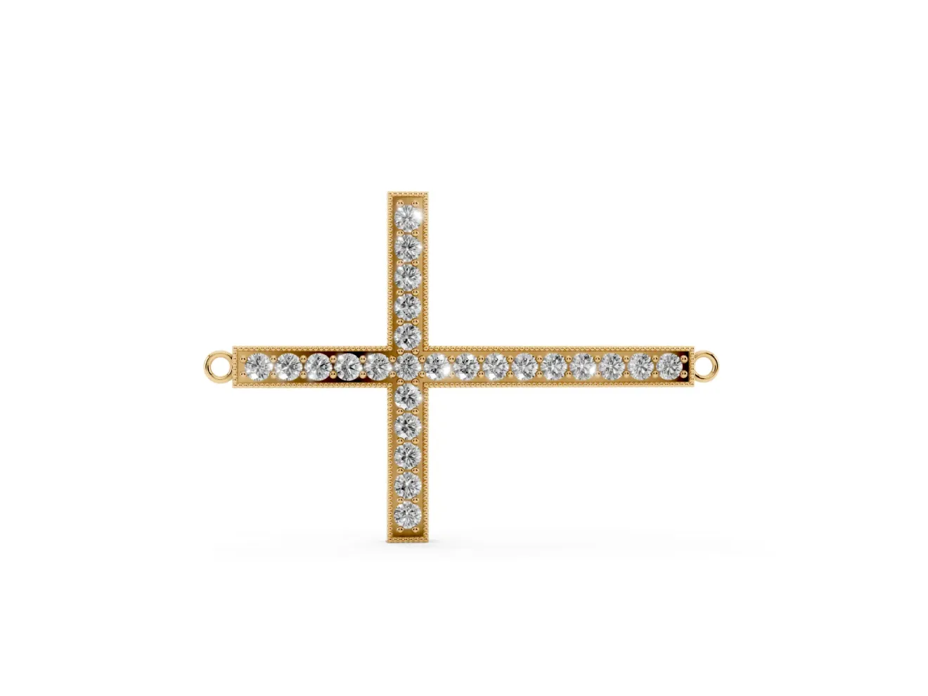 Round Lab-Grown Diamond Pavé Sideways Cross Necklace | Milgrain Edges | Yellow Gold