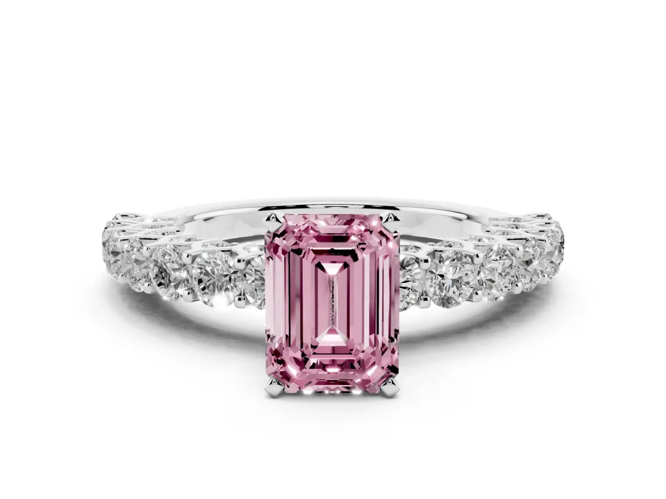 Emerald Cut Shared Prong Engagement Ring Setting for a Fancy Pink Lab-Grown Diamond | Platinum