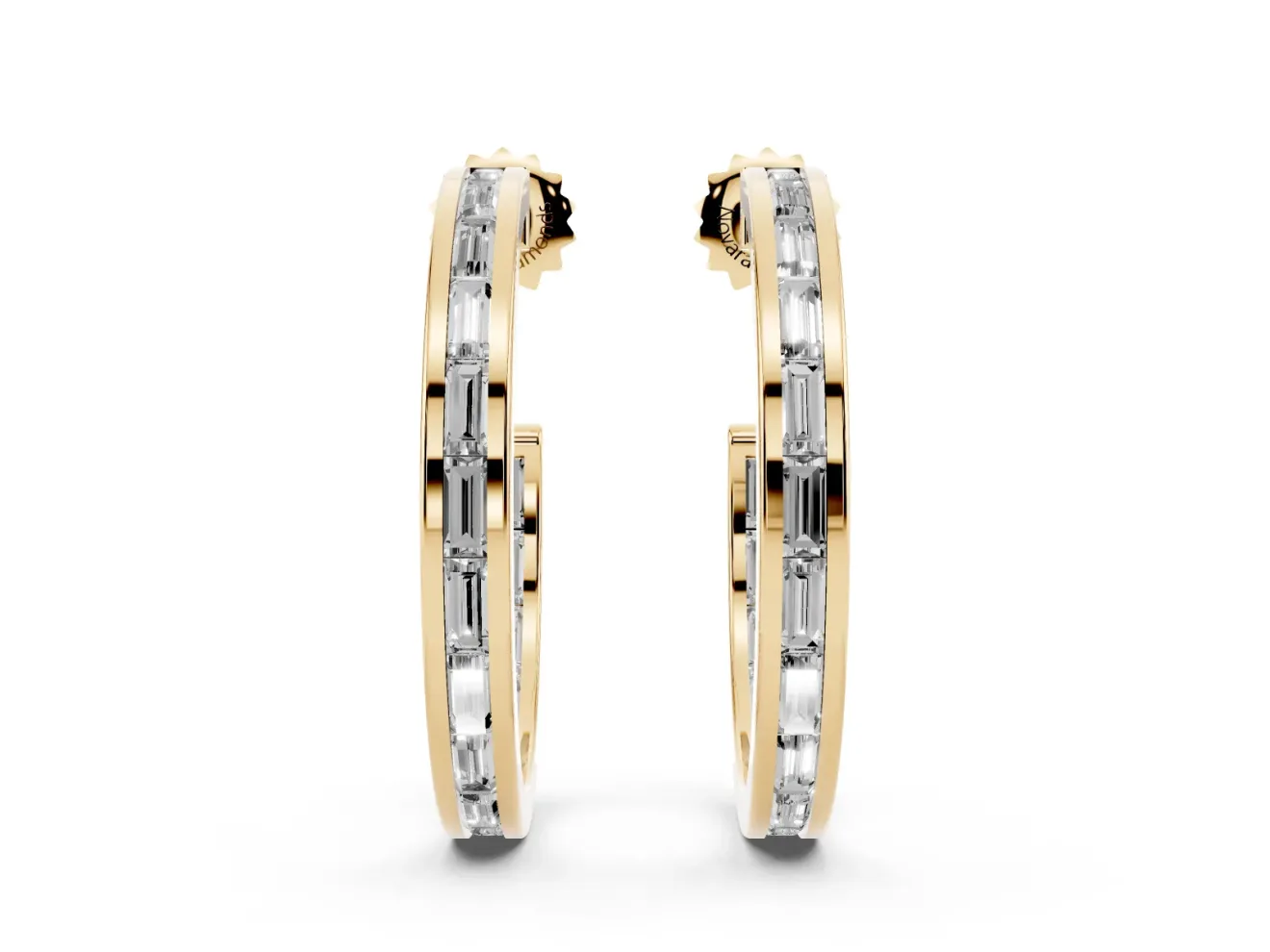 Baguette Lab-Grown Diamond Channel-Set Hoop Earrings | End-to-End Row | Yellow Gold