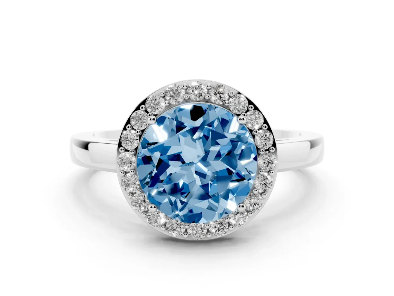 Round Thin Halo Engagement Ring Setting for a Fancy Blue Lab-Grown Diamond | Slim Plain Band | Sterling Silver