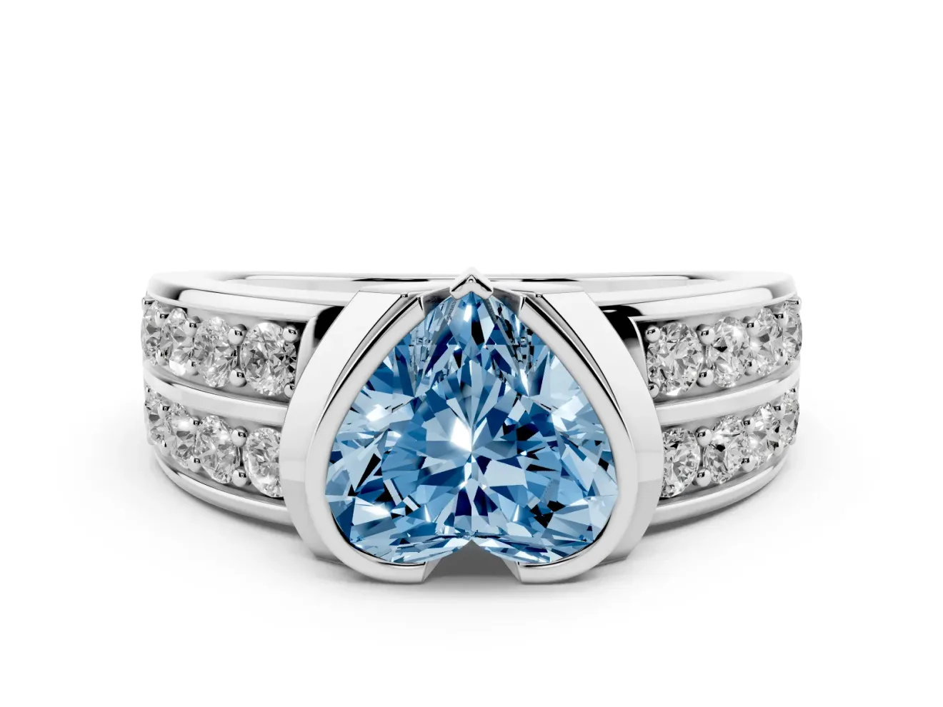 Heart-Shaped Half Bezel Engagement Ring Setting for a Fancy Blue Lab-Grown Diamond | Channel Band | White Gold
