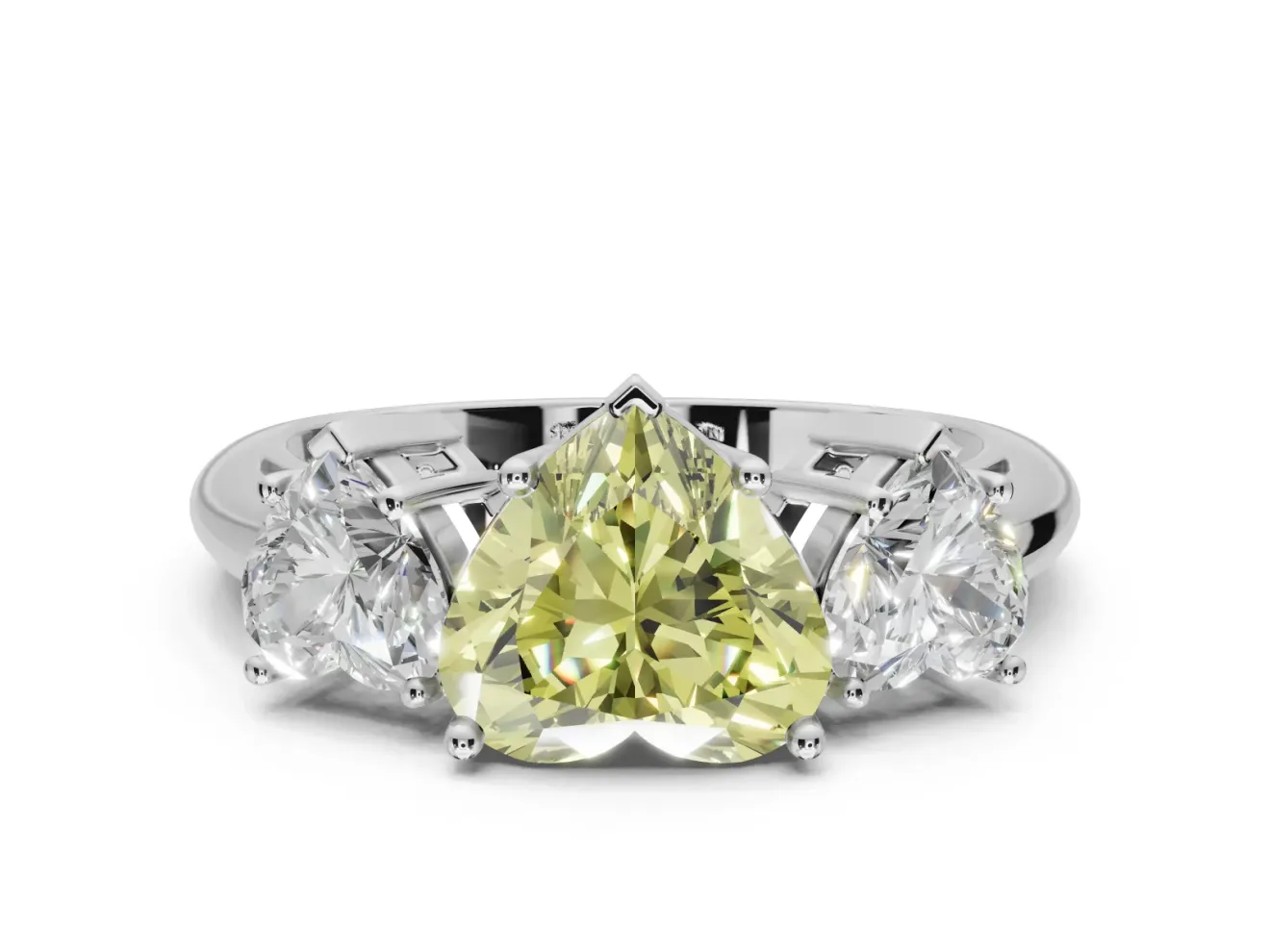 Heart-Shaped 3 Stone Engagement Ring Setting for a Fancy Yellow Lab-Grown Diamond | White Gold - Design NV-24895