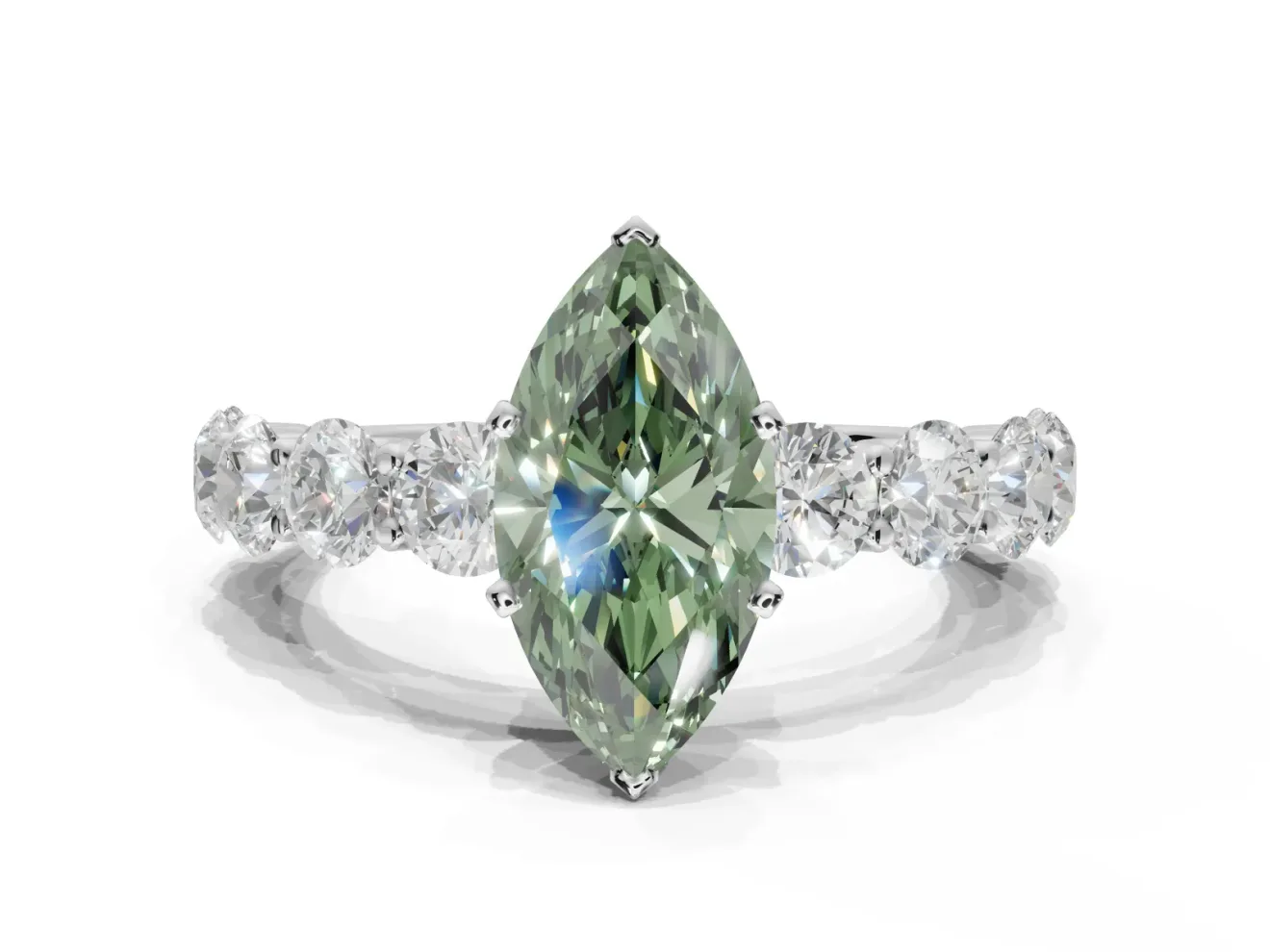 Marquise Engagement Ring Setting for a Fancy Green Lab-Grown Diamond | Sterling Silver - Design NV-24455