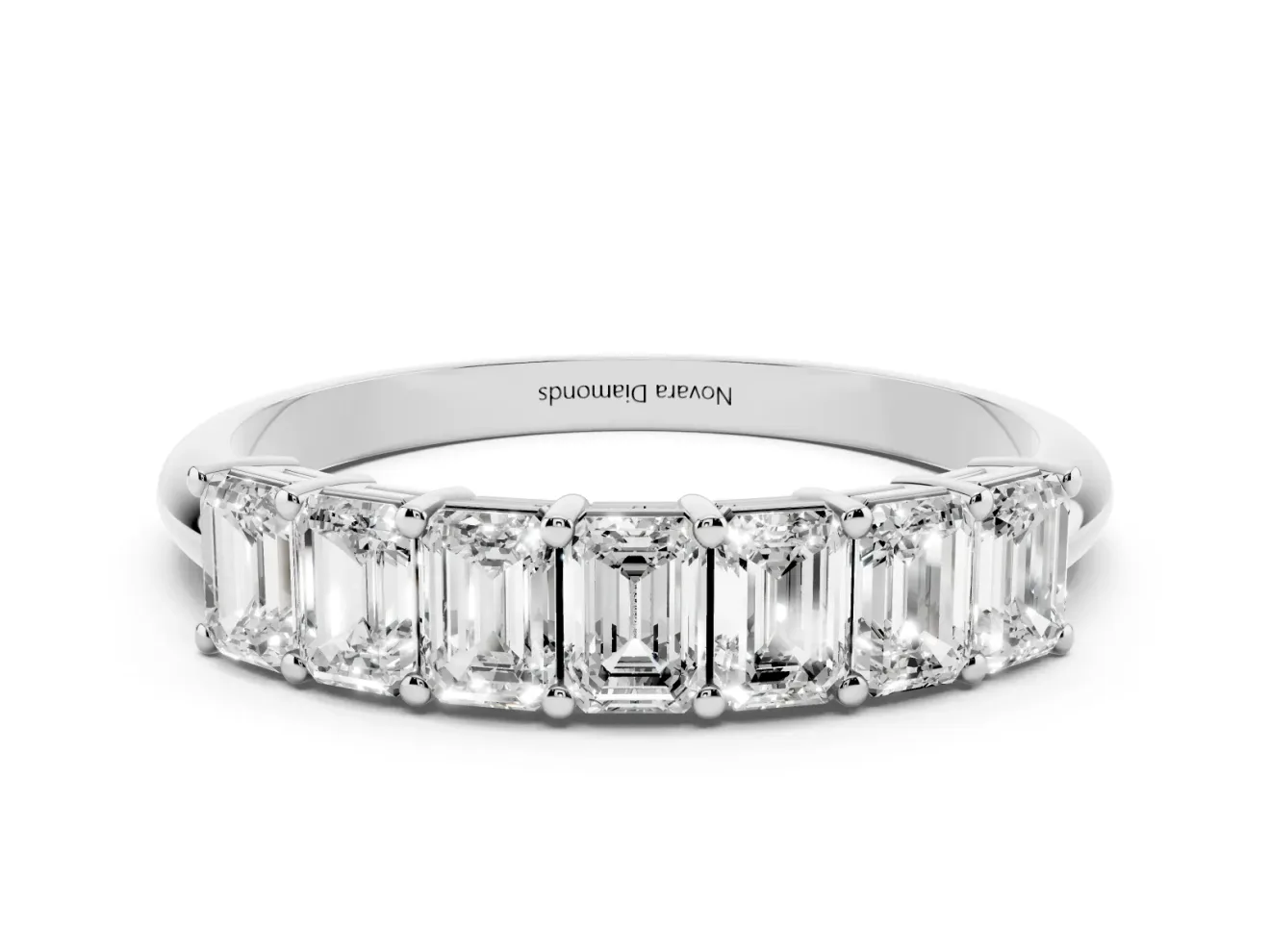 Emerald Cut Diamond Half Eternity Band Set in Platinum with Prong Setting