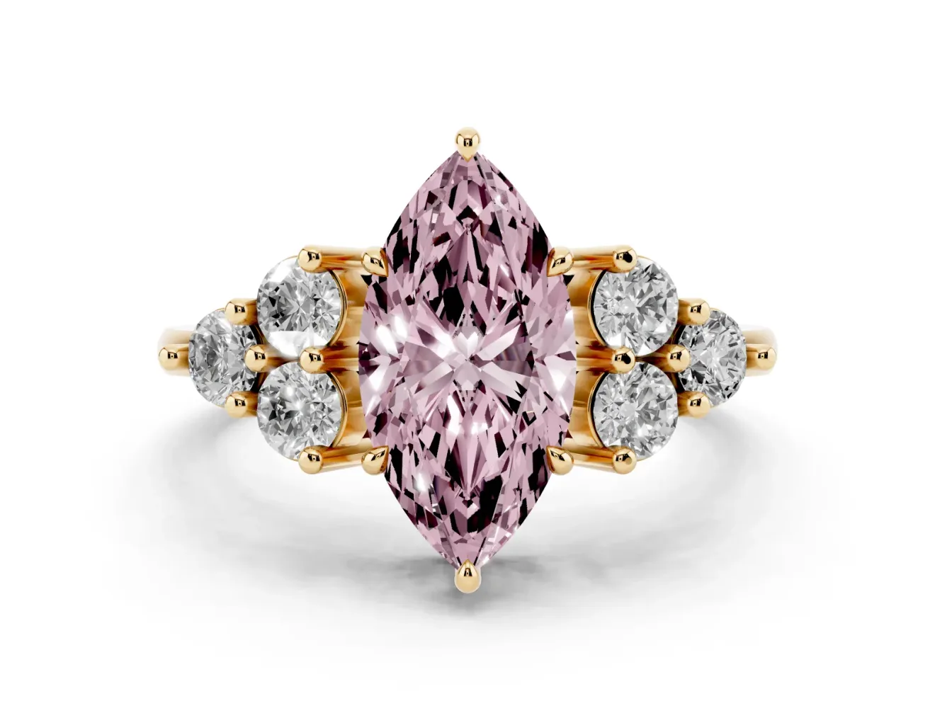 Marquise Cluster Side Stone Engagement Ring Setting for a Fancy Pink Lab-Grown Diamond | Yellow Gold
