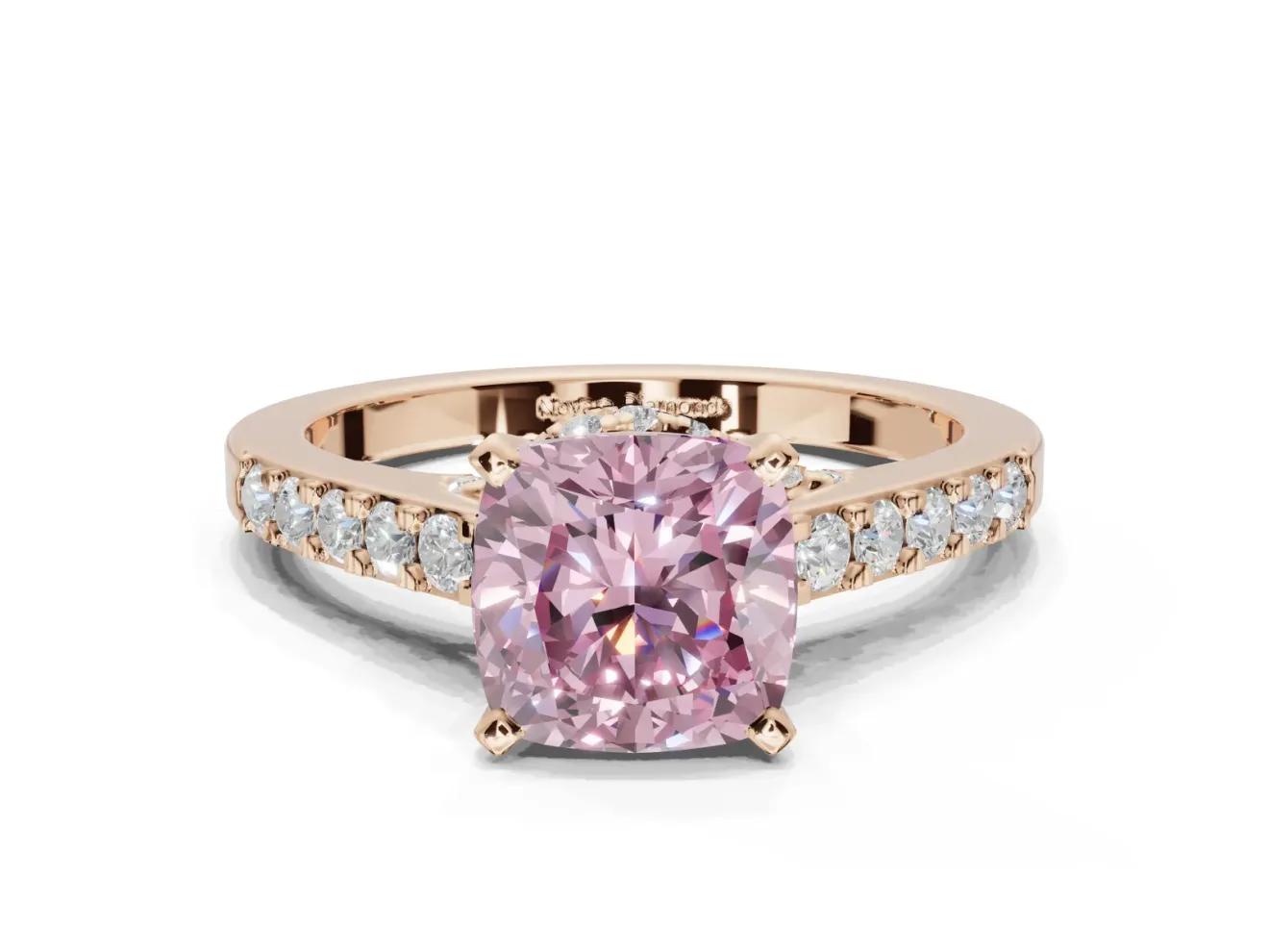 Cushion Cut Pavé Solitaire Engagement Ring Setting for a Fancy Pink Lab-Grown Diamond | Crossover Gallery | Rose Gold