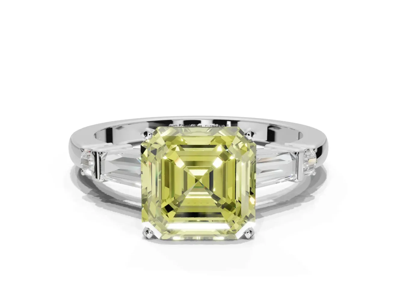 Asscher Cut Tapered Baguette Engagement Ring Setting for a Fancy Yellow Lab-Grown Diamond | Platinum