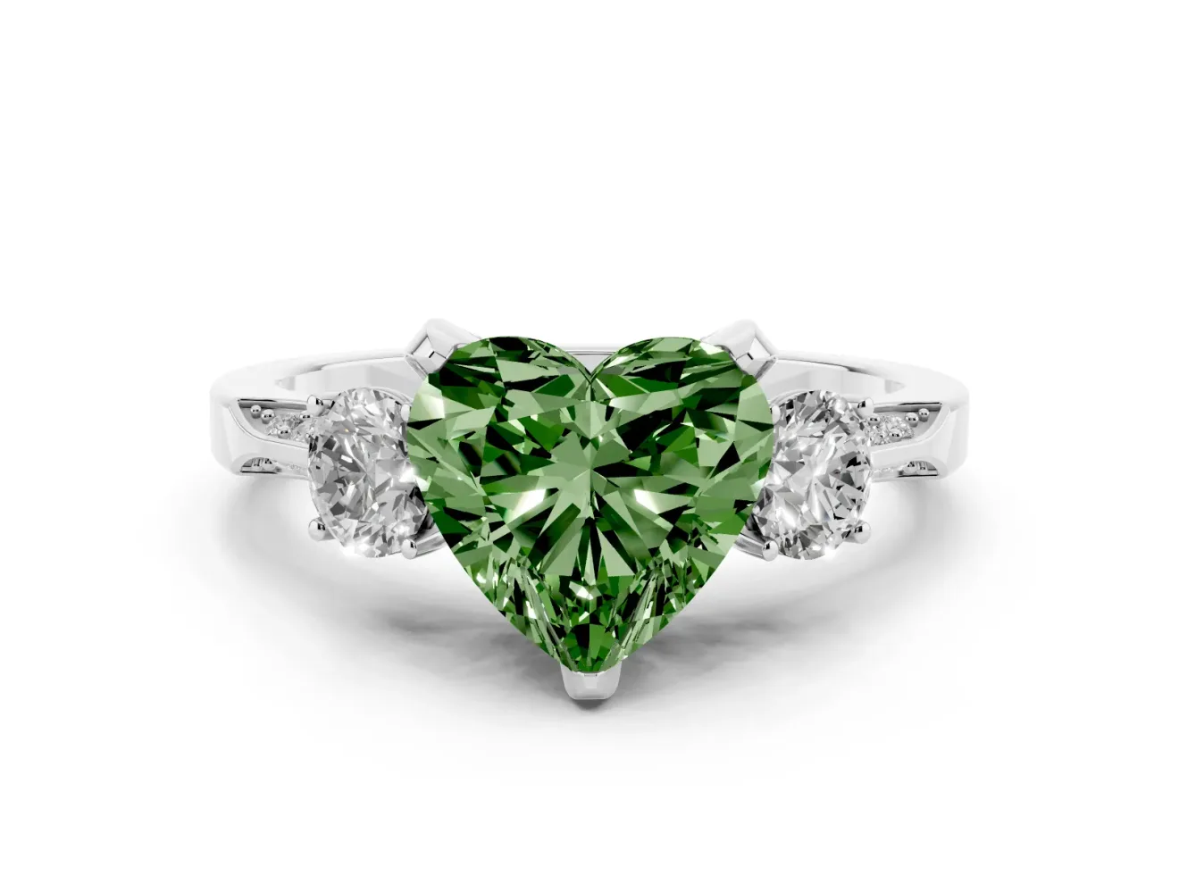 Heart-Shaped Hidden Halo Three Stone Engagement Ring Setting for a Fancy Green Lab-Grown Diamond | Platinum