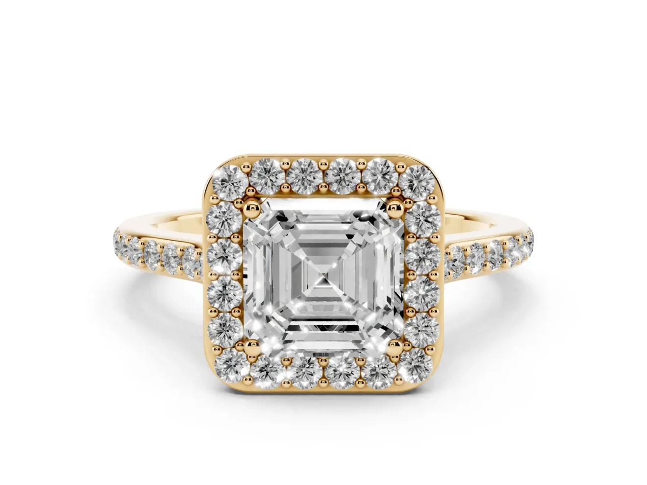 Asscher Cut Pavé Halo Engagement Ring Setting | Yellow Gold