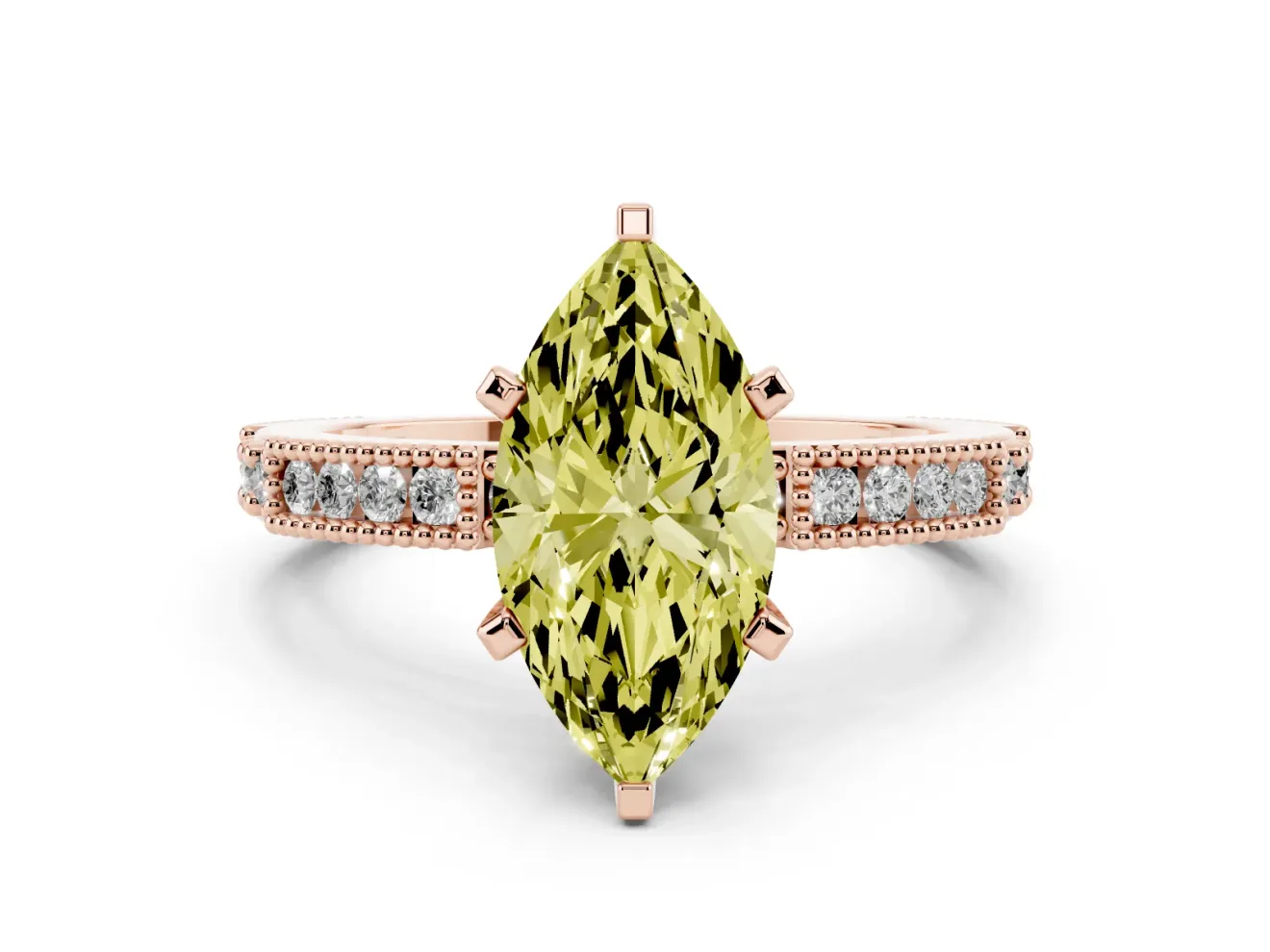 Marquise Vintage Pavé Engagement Ring Setting for a Fancy Yellow Lab-Grown Diamond | Rose Gold