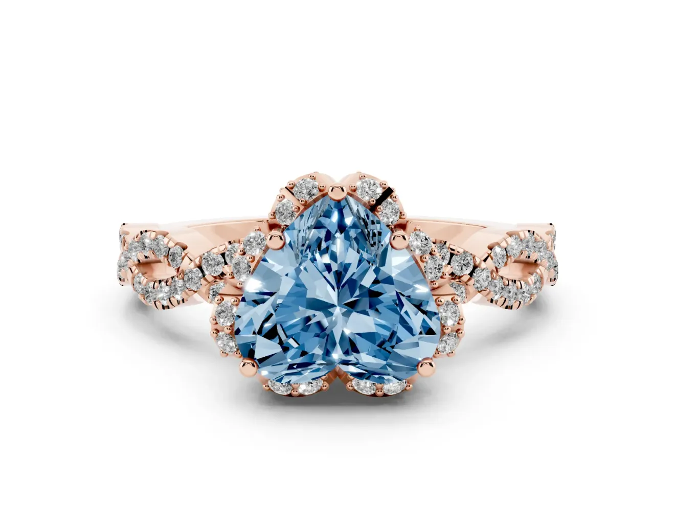 Heart-Shaped Milgrain Halo Engagement Ring Setting for a Fancy Blue Lab-Grown Diamond | Graduated Shoulders | Rose Gold