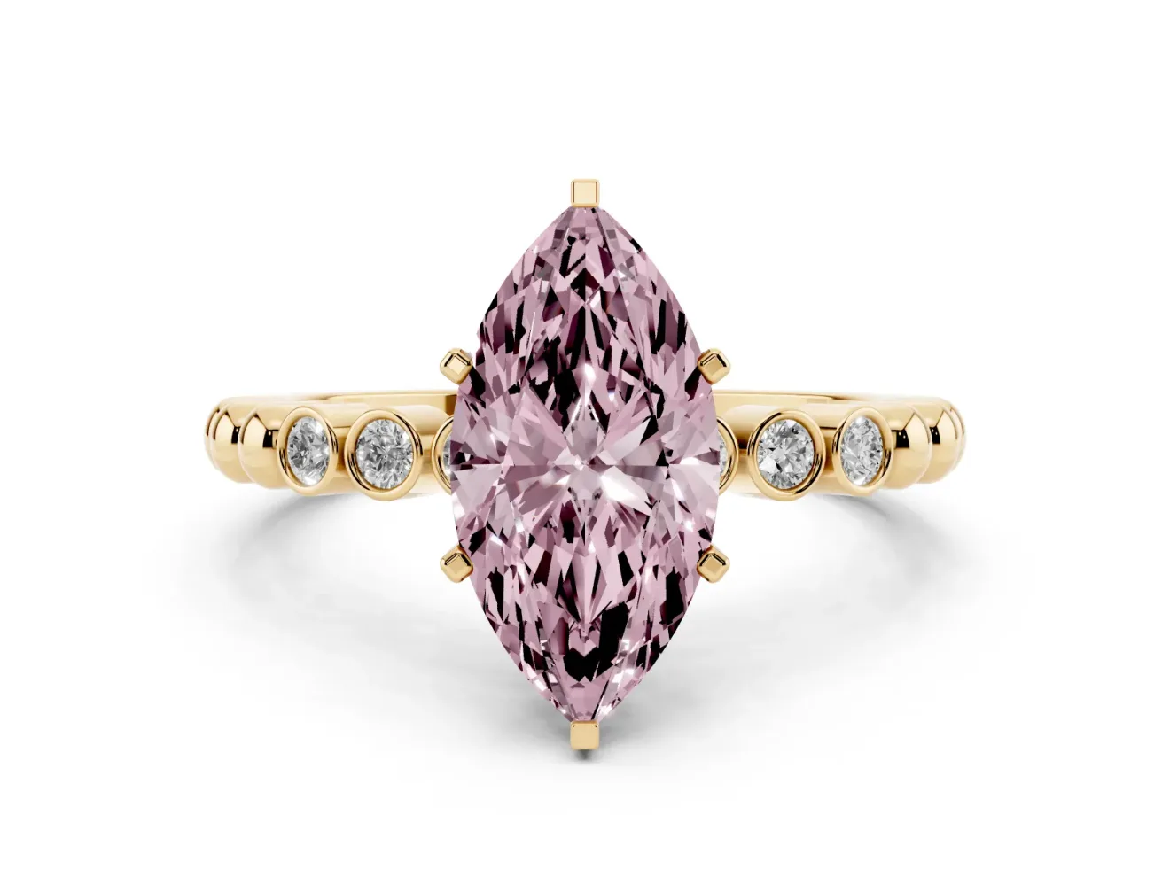Marquise Beaded Solitaire Engagement Ring Setting for a Fancy Pink Lab-Grown Diamond | Yellow Gold