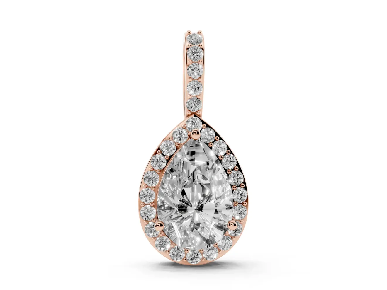 Pear-Shaped Lab-Grown Diamond Halo Pendant Necklace | Wide Pavé Bail | Rose Gold
