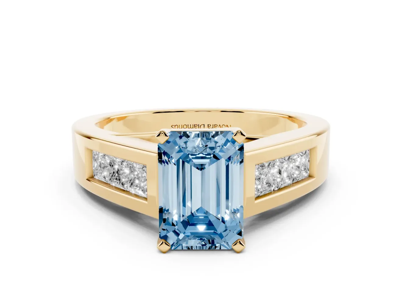 Emerald Cut Channel-Set Engagement Ring Setting for a Fancy Blue Lab-Grown Diamond | Yellow Gold