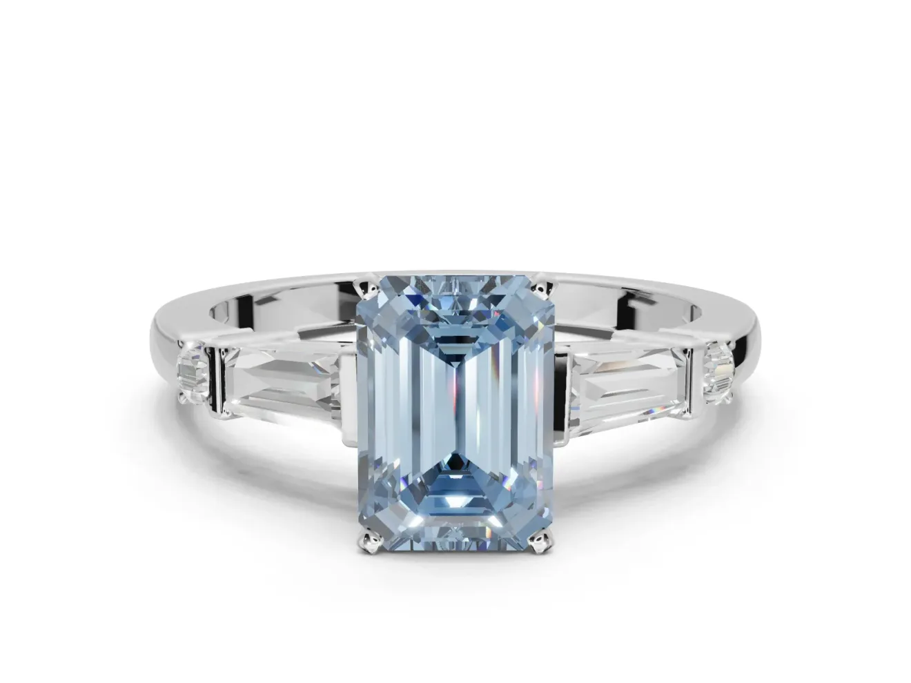 Emerald Cut Tapered Baguette Engagement Ring Setting for a Fancy Blue Lab-Grown Diamond | Platinum