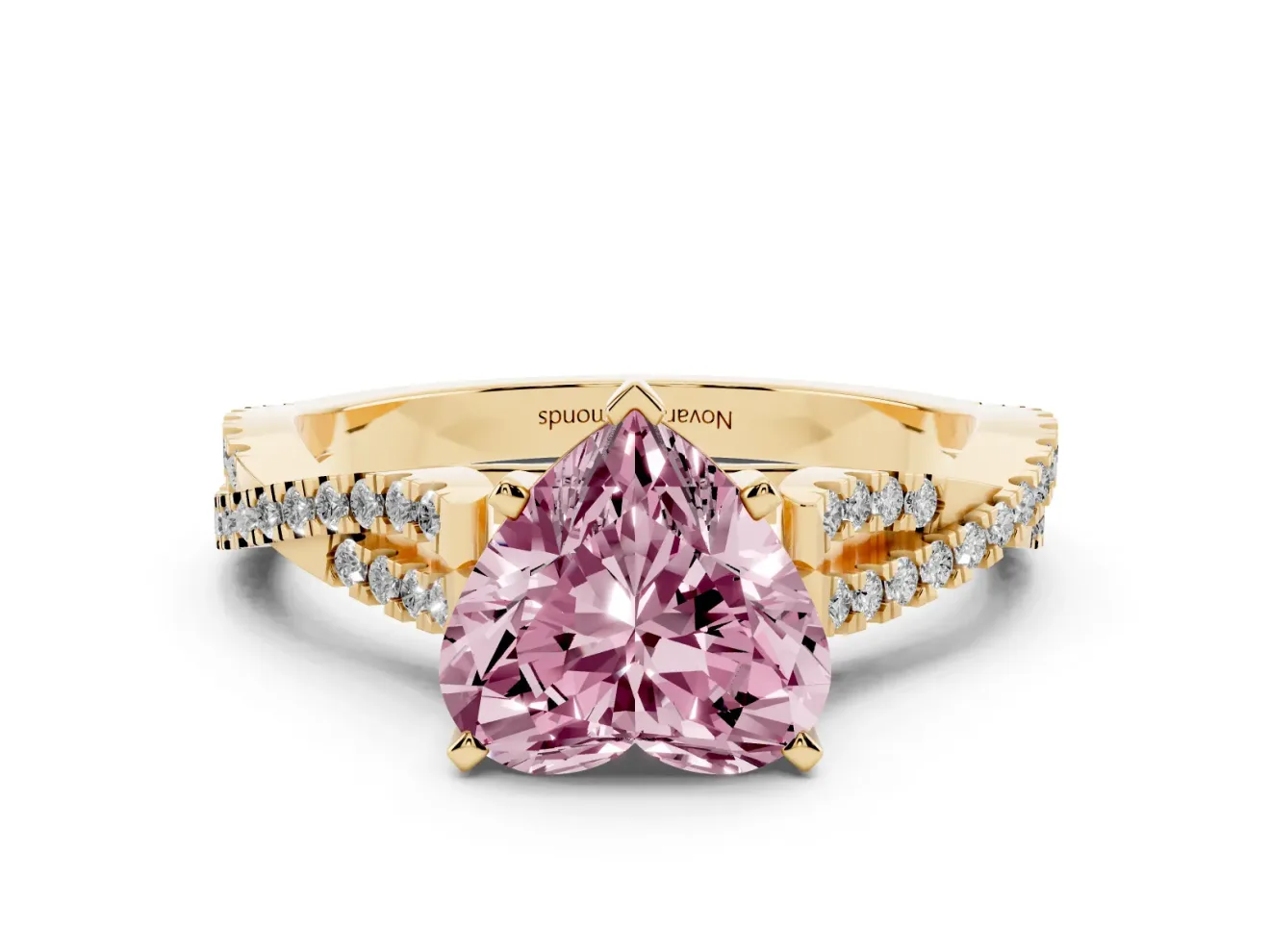 Heart-Shaped Twisted Engagement Ring Setting for a Fancy Pink Lab-Grown Diamond | Yellow Gold