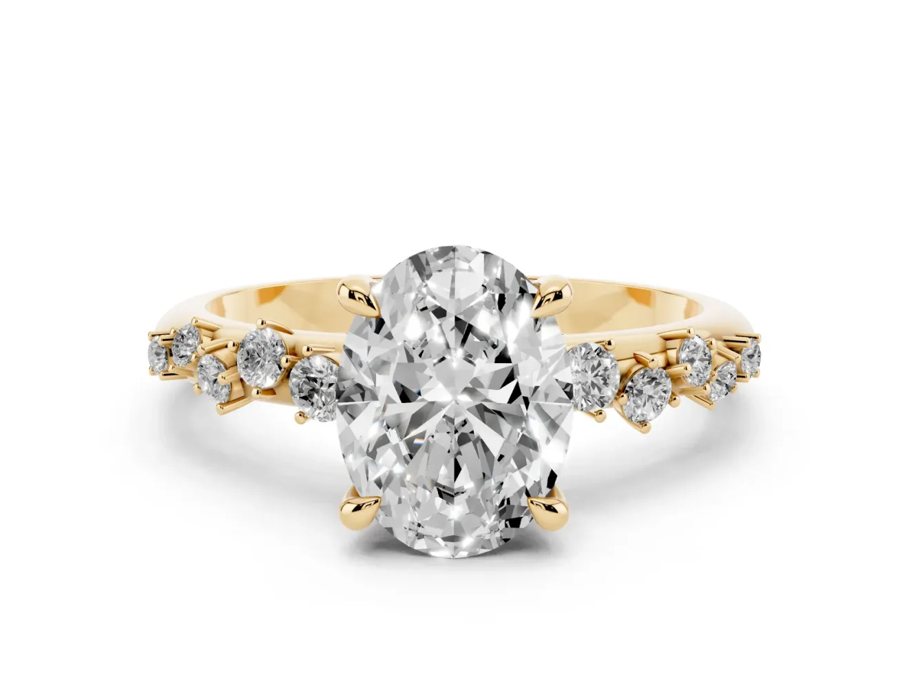 Oval Graduated Accent Engagement Ring Setting | Scattered Shoulders | Yellow Gold