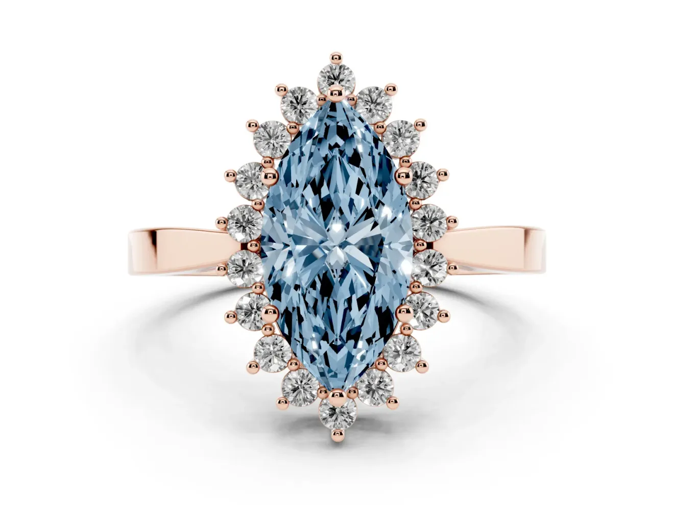 Marquise Scalloped Halo Engagement Ring Setting for a Fancy Blue Lab-Grown Diamond | Rose Gold