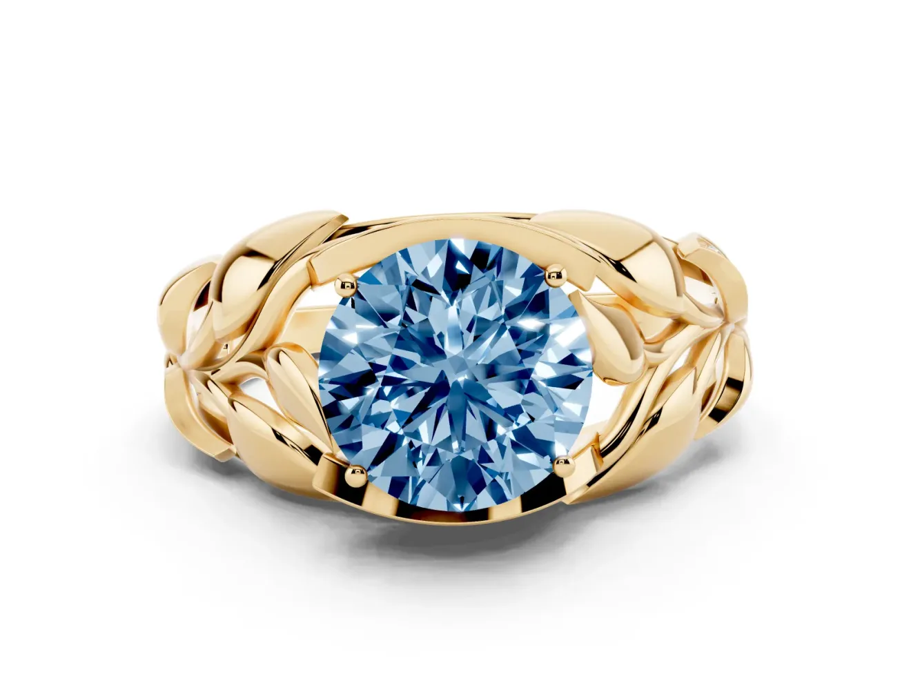 Round Leaf Bypass Engagement Ring Setting for a Fancy Blue Lab-Grown Diamond | Yellow Gold