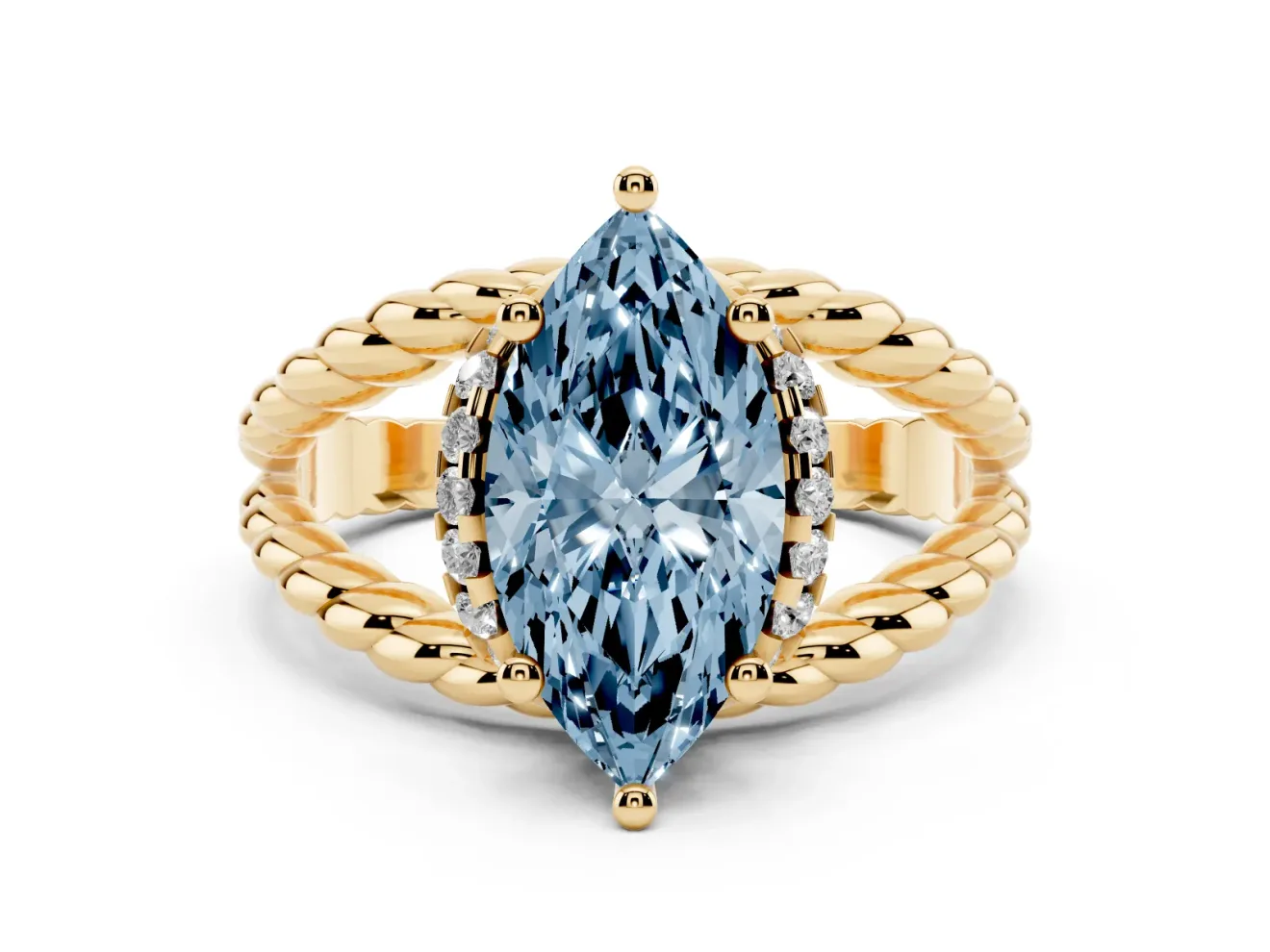 Marquise Rope Split Shank Engagement Ring Setting for a Fancy Blue Lab-Grown Diamond | Yellow Gold
