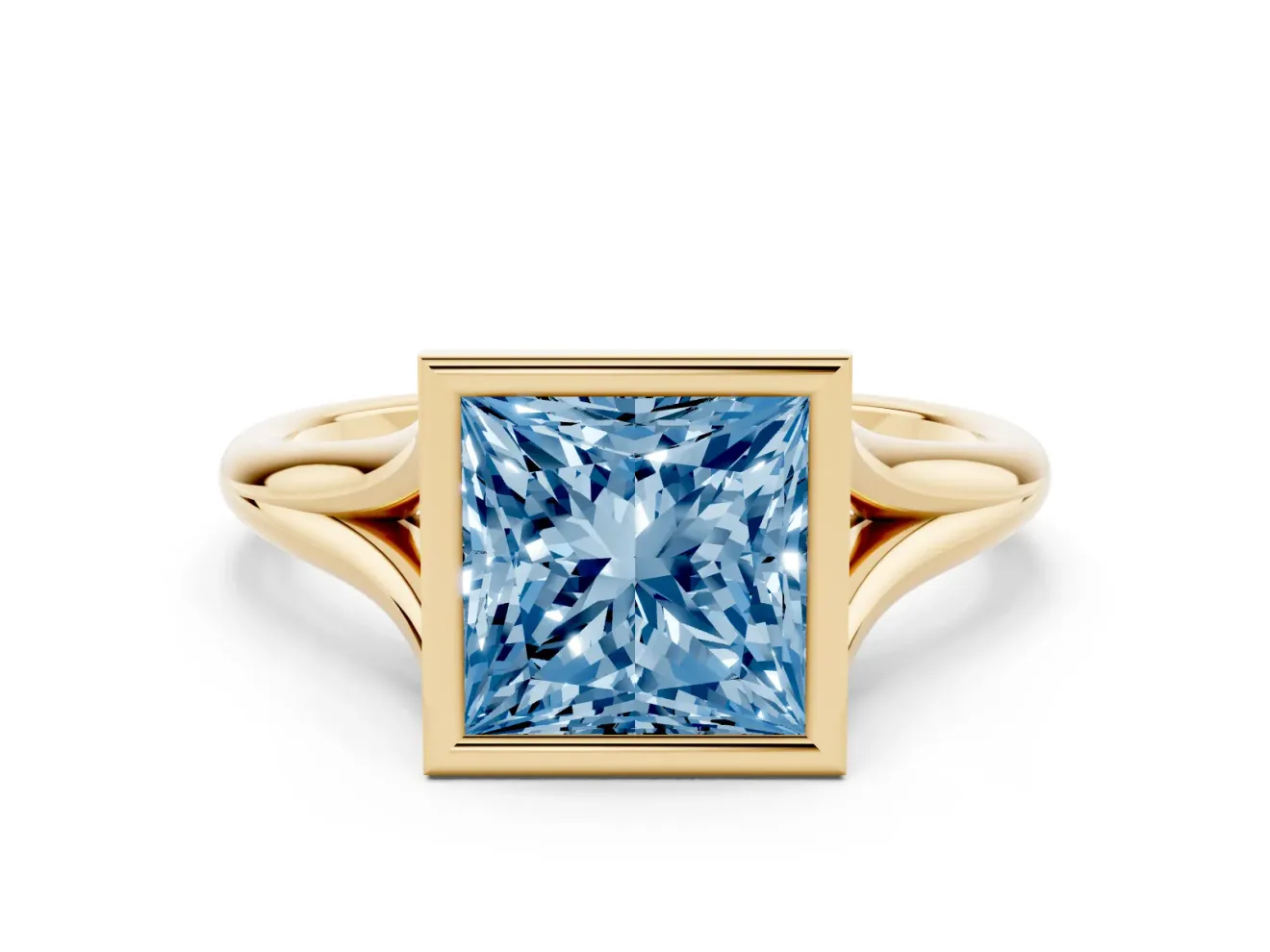 Princess Cut Bezel Engagement Ring Setting for a Fancy Blue Lab-Grown Diamond | Yellow Gold