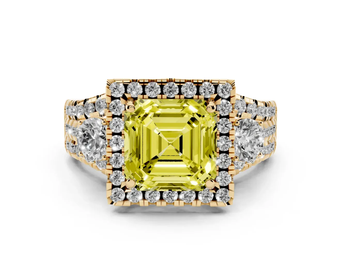 Asscher Cut Halo Engagement Ring Setting for a Fancy Yellow Lab-Grown Diamond | Yellow Gold - Design NV-24766
