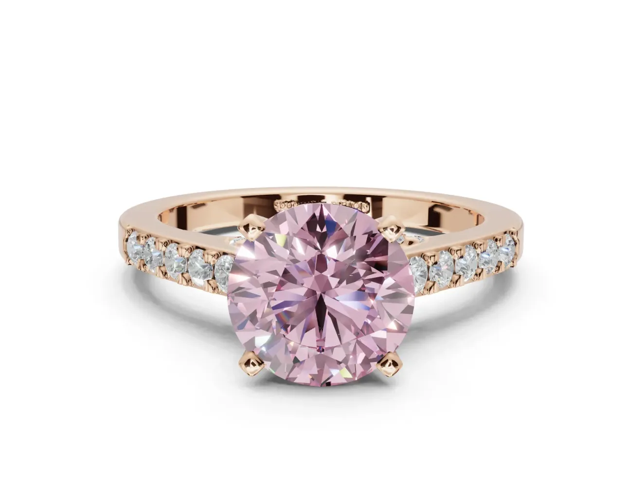 Round Pavé Solitaire Engagement Ring Setting for a Fancy Pink Lab-Grown Diamond | Crossover Gallery | Rose Gold