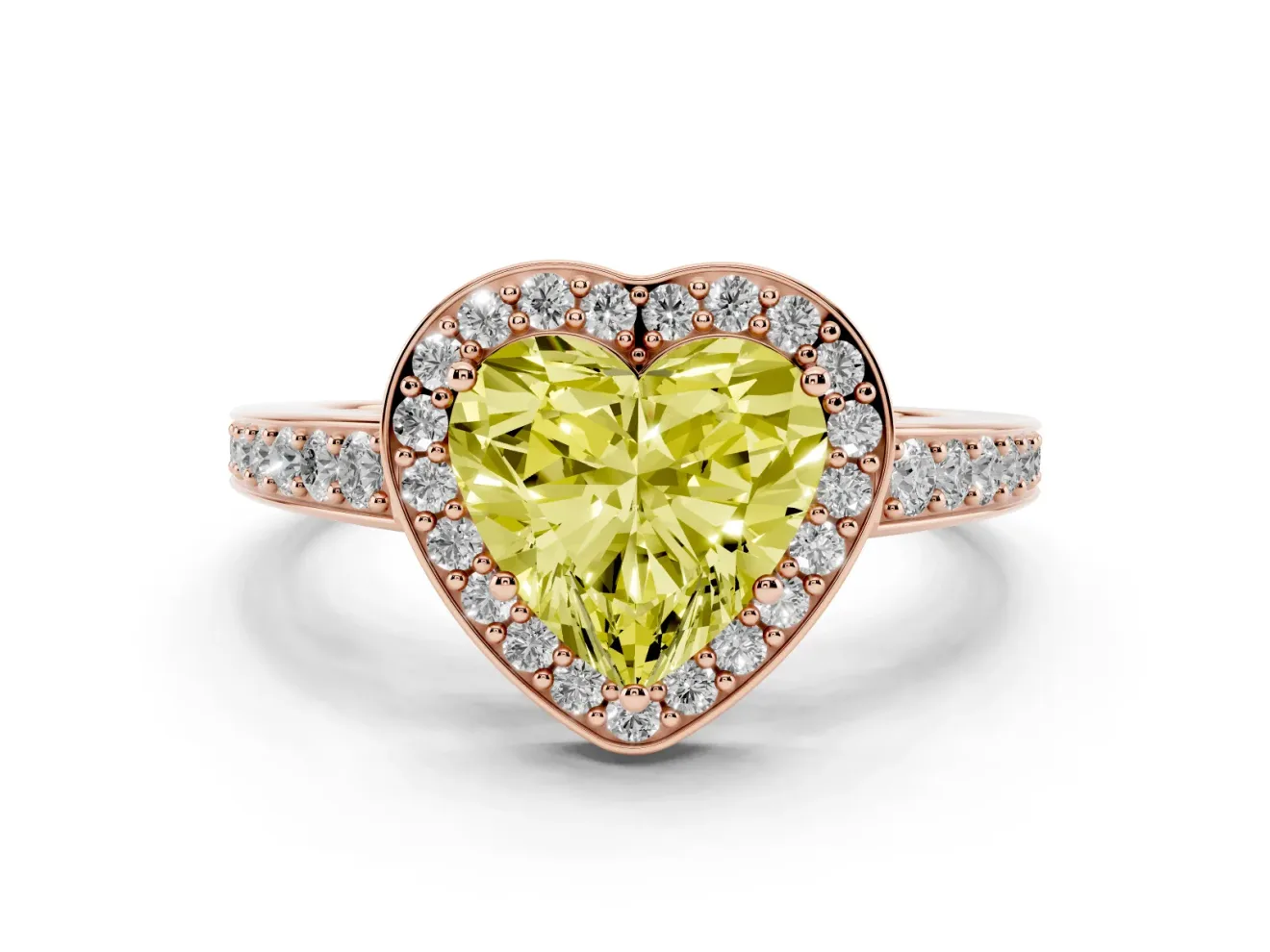 Heart-Shaped Framed Halo Engagement Ring Setting for a Fancy Yellow Lab-Grown Diamond | Rose Gold