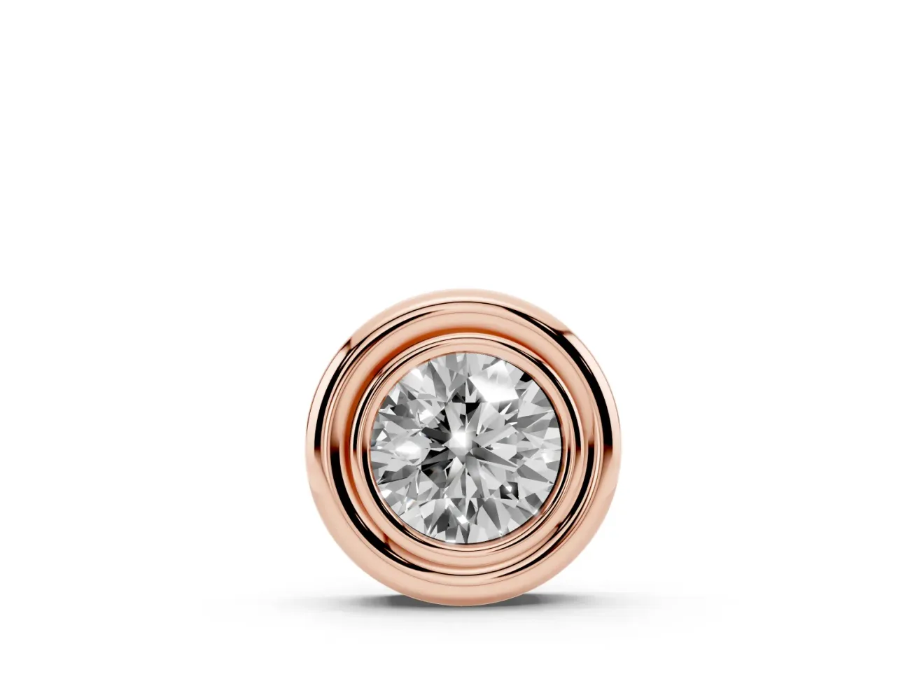Round Lab-Grown Diamond Wide Bezel Solitaire Pendant Necklace | Stepped Rim | Rose Gold