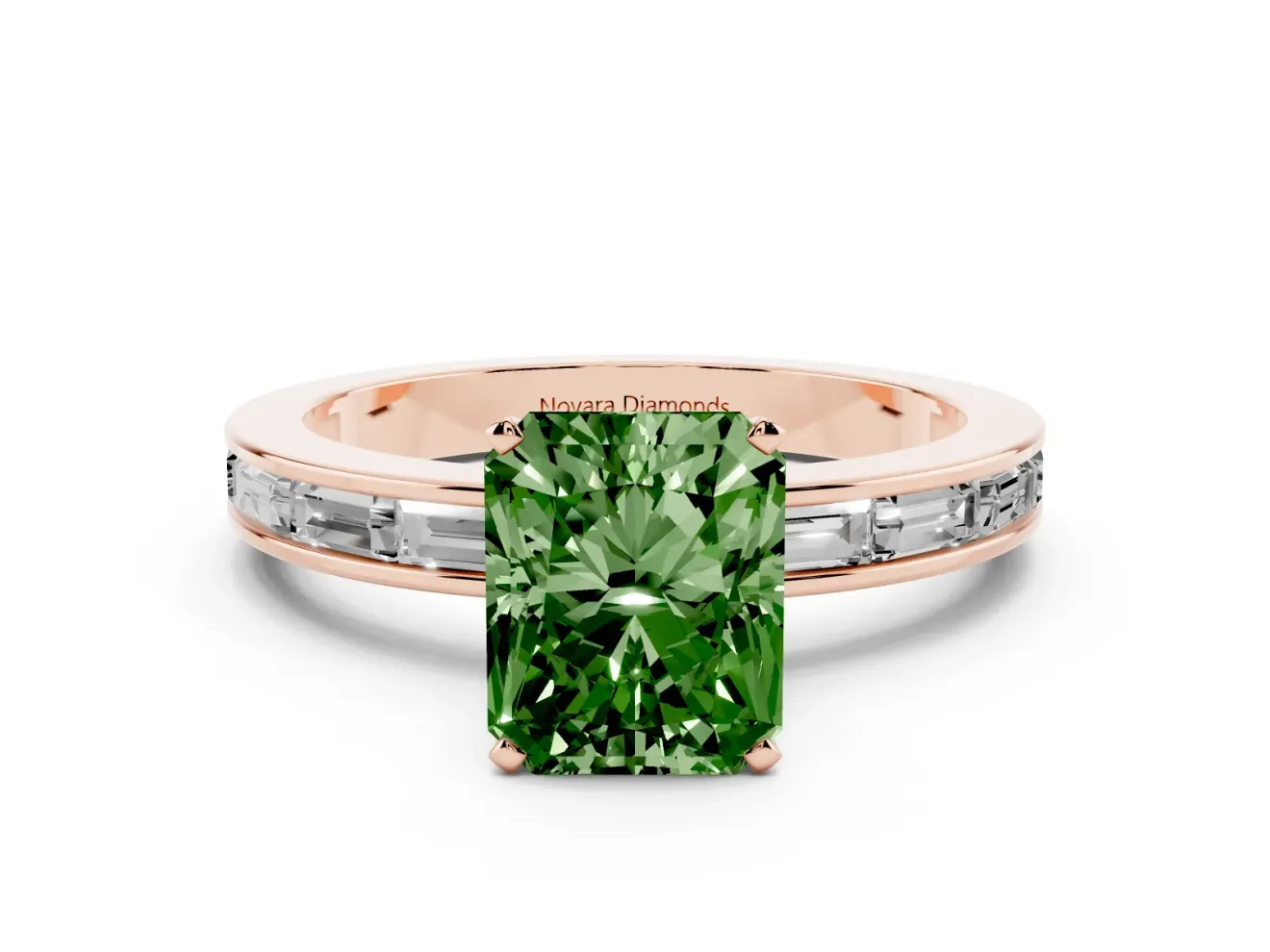 Radiant Cut Channel Set Engagement Ring Setting for a Fancy Green Lab-Grown Diamond | Rose Gold