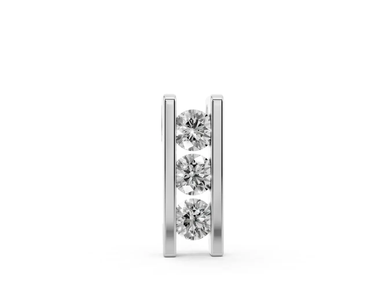 Round Lab-Grown Diamond Three-Stone Channel Set Bar Pendant | Squared Ends | White Gold