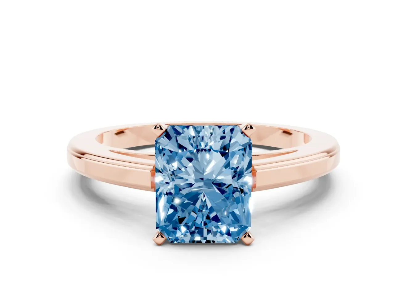 Radiant Cut Solitaire Engagement Ring Setting for a Fancy Blue Lab-Grown Diamond | Stepped Flat Band | Rose Gold
