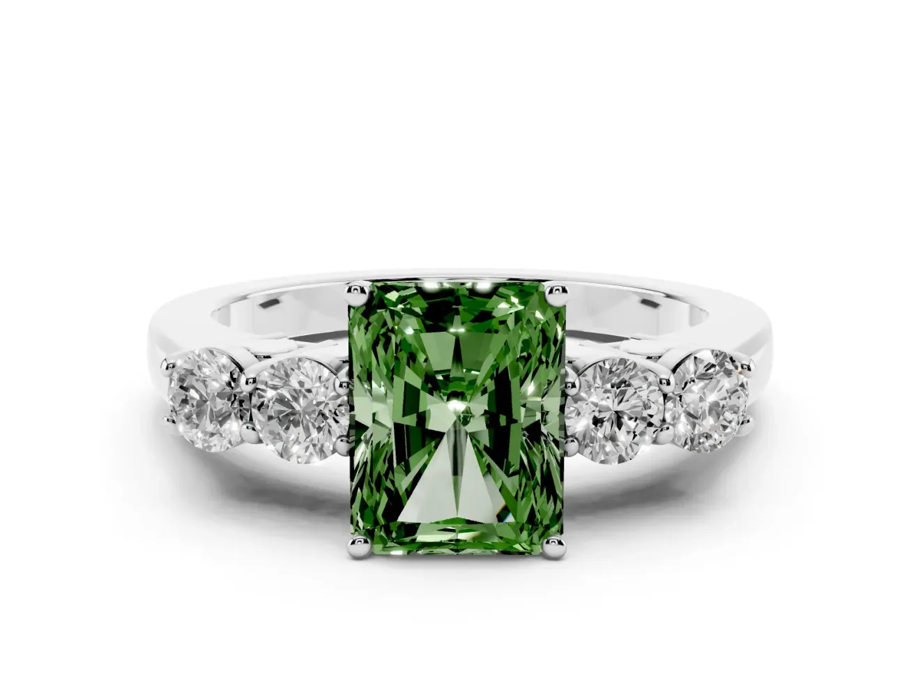 Radiant Cut 5 Stone Engagement Ring Setting for a Fancy Green Lab-Grown Diamond | White Gold