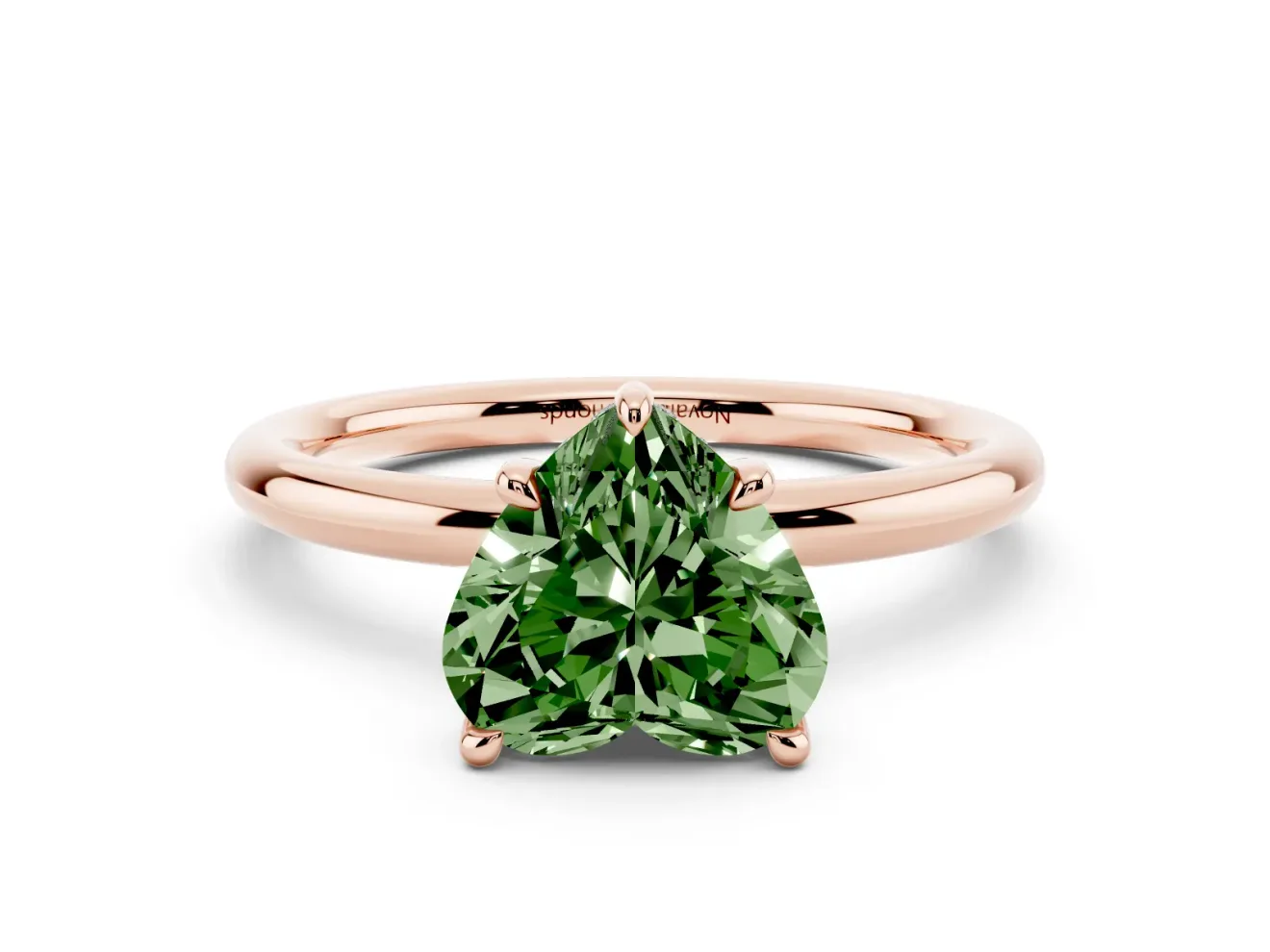 Fancy Green Heart Cut Diamond Solitaire Ring Set in Rose gold with Thin Band and Prong Setting