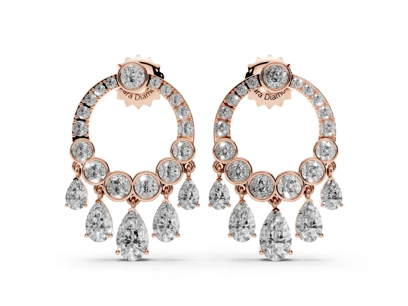 Round and Pear Lab-Grown Diamond Open Circle Dangle Earrings | Graduated Pear Fringe | Rose Gold