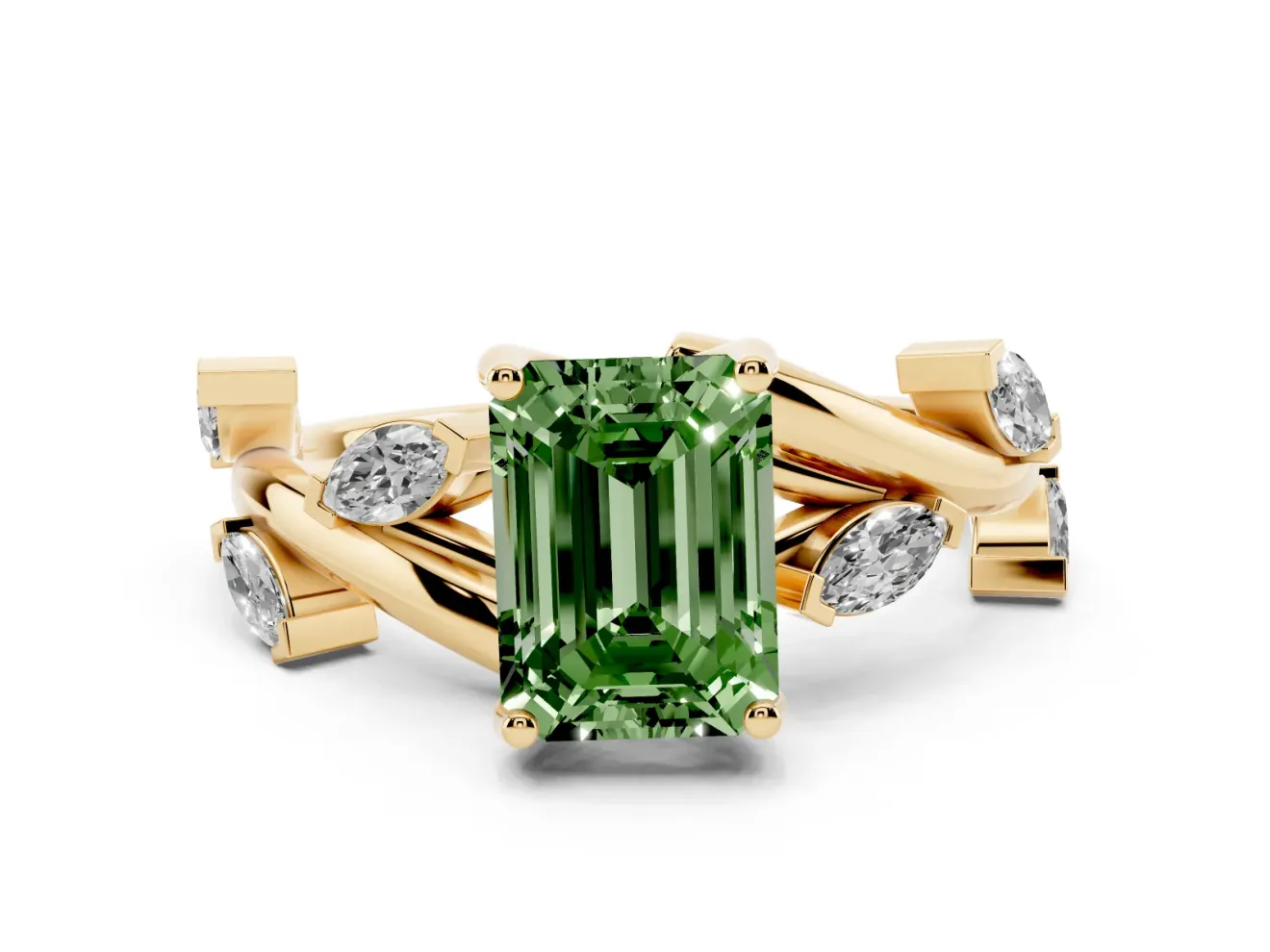 Emerald Cut Twisted Vine Engagement Ring Setting for a Fancy Green Lab-Grown Diamond | Yellow Gold