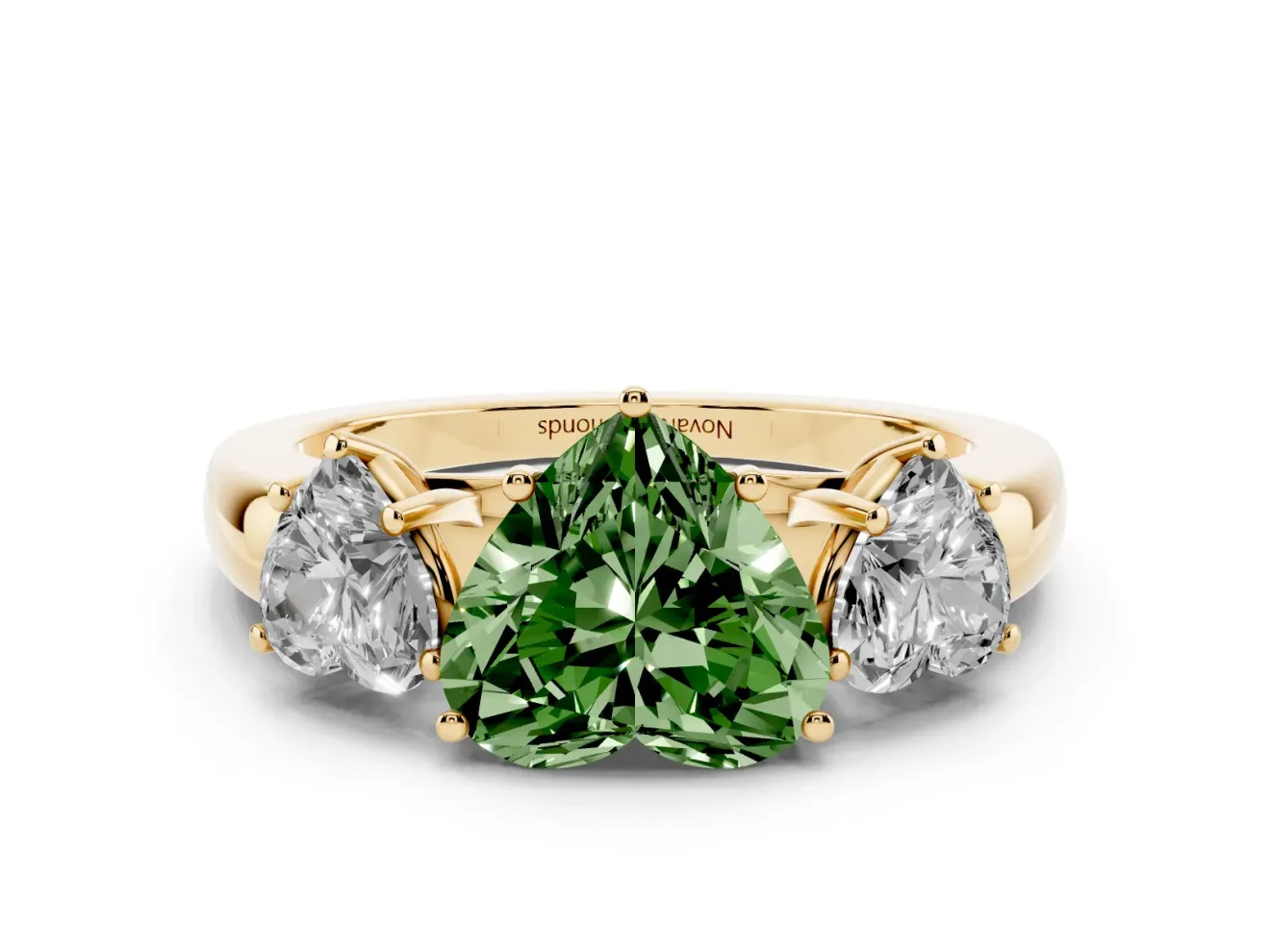 Heart-Shaped Three Stone Engagement Ring Setting for a Fancy Green Lab-Grown Diamond | Yellow Gold - Design NV-24844
