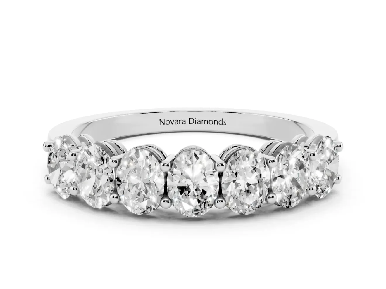 Oval Diamond Eternity Band Set in Silver with Shared Prongs