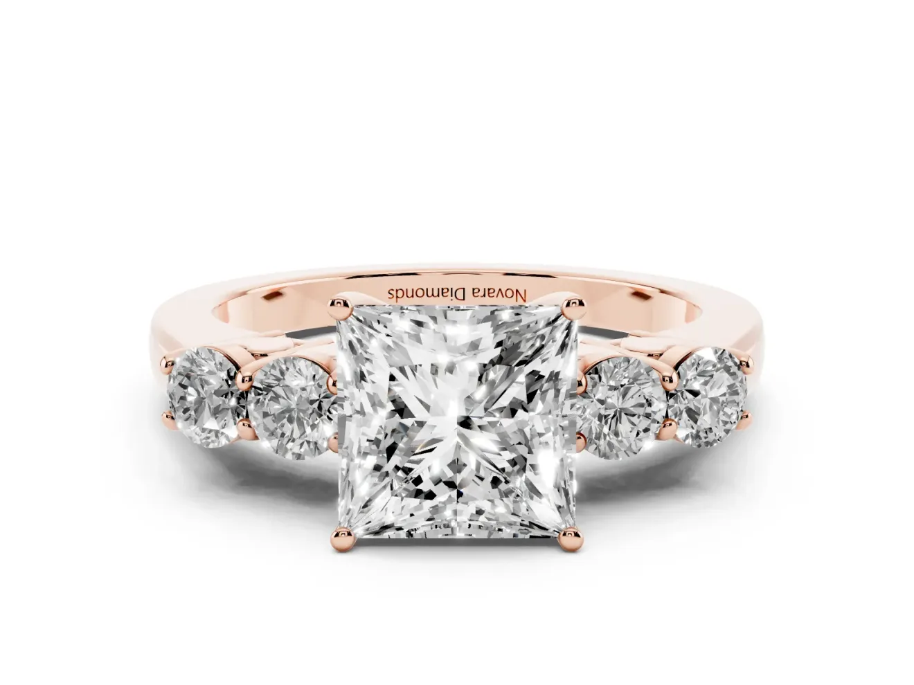 Princess Cut Close Set Five Stone Engagement Ring Setting | Rose Gold