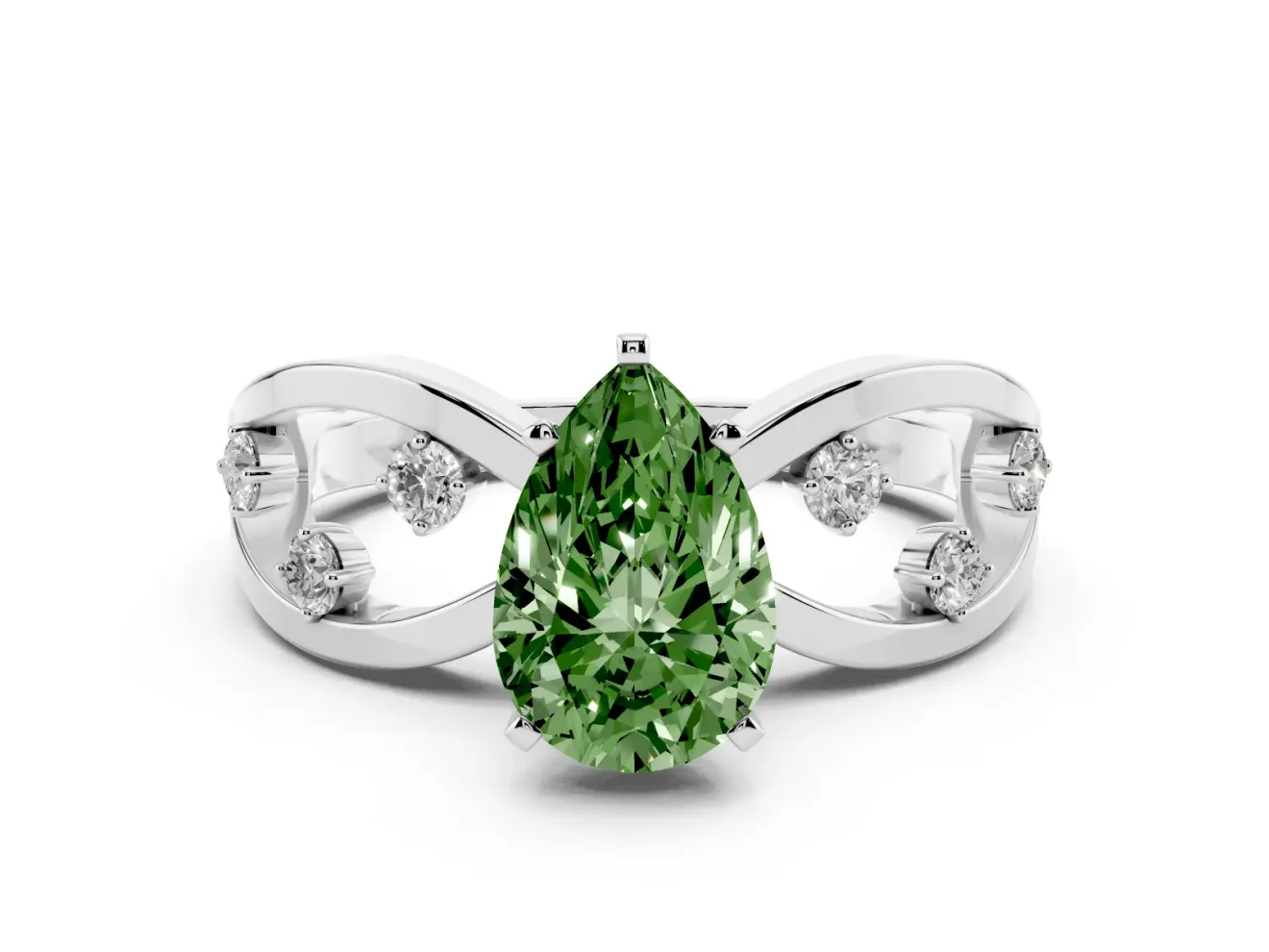 Pear-Shaped Loop Engagement Ring Setting for a Fancy Green Lab-Grown Diamond | White Gold