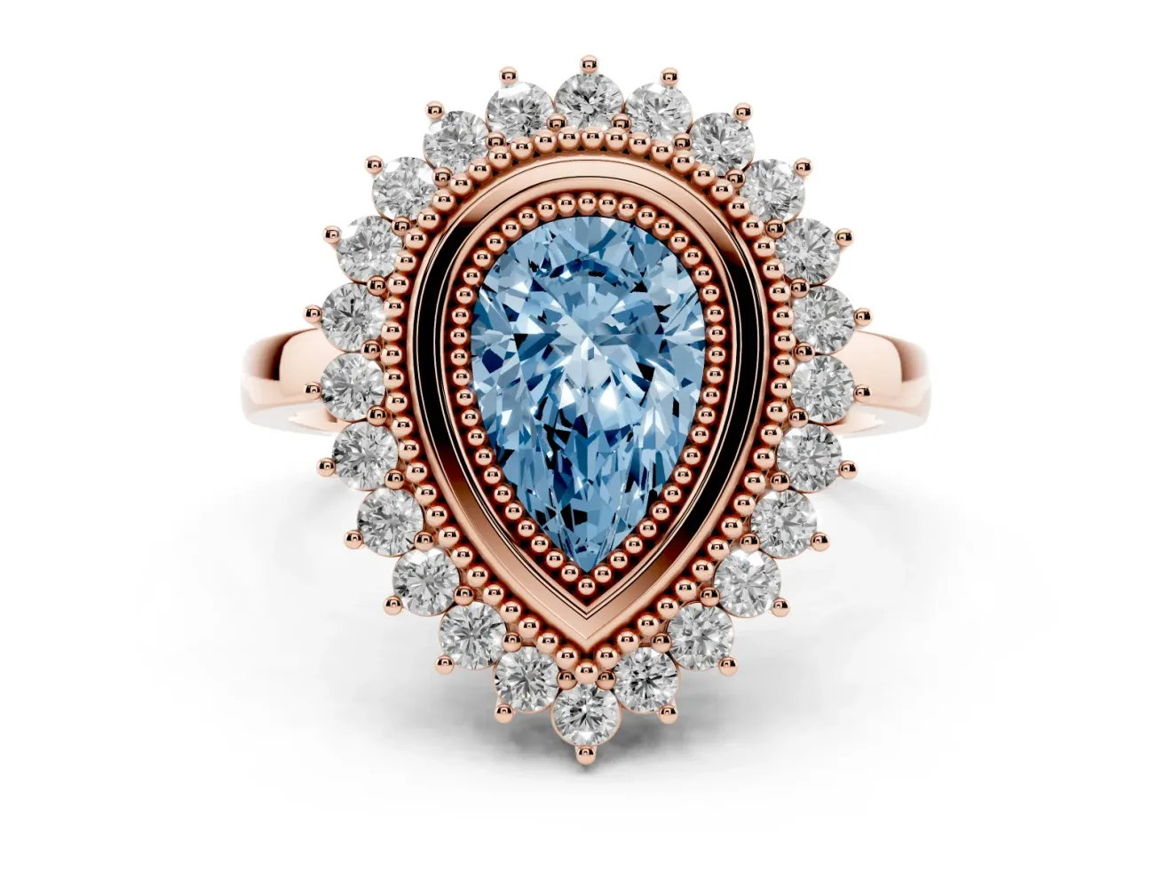 Pear-Shaped Bezel Halo Engagement Ring Setting for a Fancy Blue Lab-Grown Diamond | Rose Gold