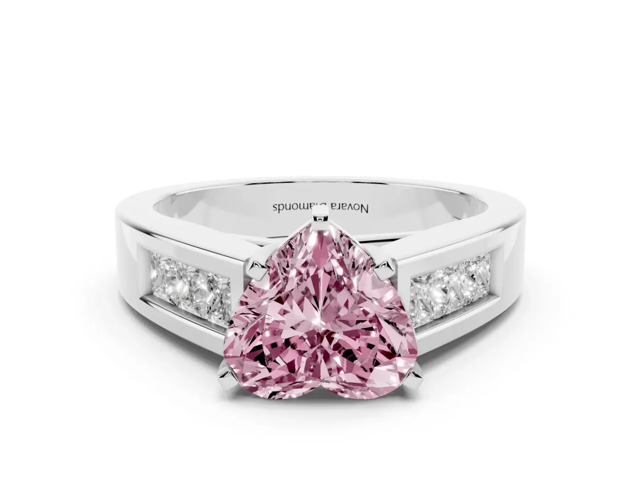 Heart-Shaped Channel-Set Engagement Ring Setting for a Fancy Pink Lab-Grown Diamond | Platinum