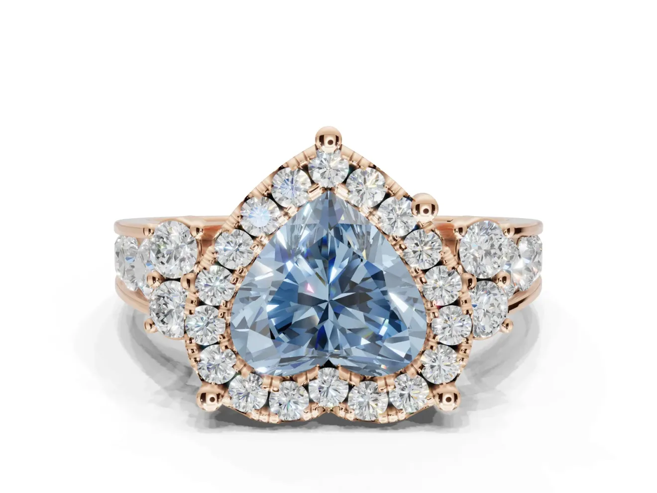 Heart-Shaped Halo Engagement Ring Setting for a Fancy Blue Lab-Grown Diamond | Graduated Channel Band | Rose Gold