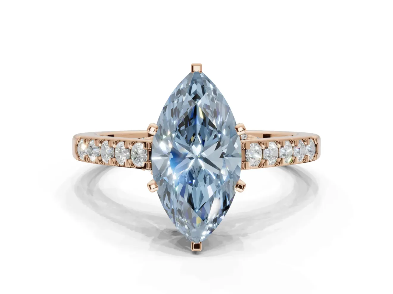 Marquise Pavé Solitaire Engagement Ring Setting for a Fancy Blue Lab-Grown Diamond | Crossover Gallery | Rose Gold