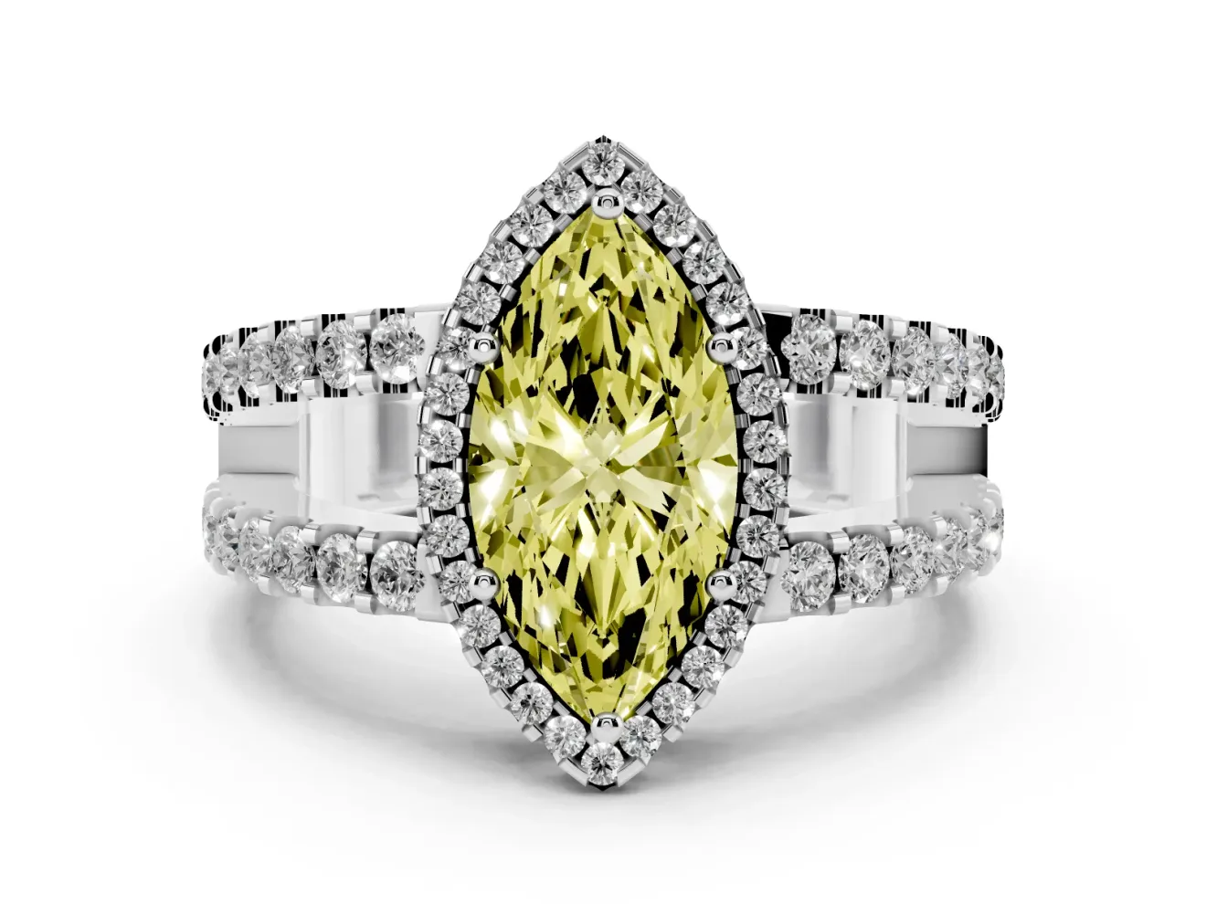 Marquise Halo Split Shank Engagement Ring Setting for a Fancy Yellow Lab-Grown Diamond | Platinum