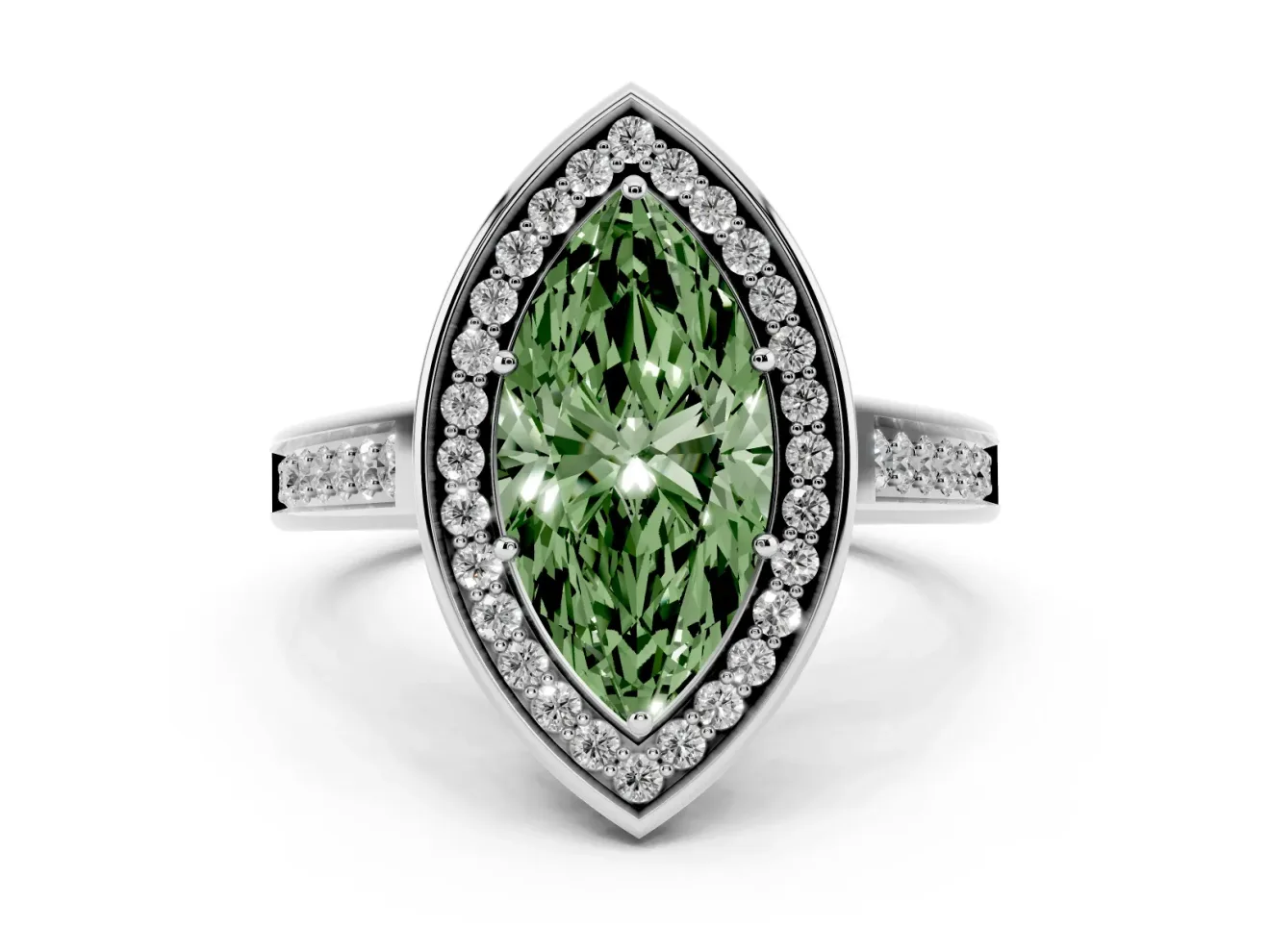 Marquise Rimmed Halo Engagement Ring Setting for a Fancy Green Lab-Grown Diamond | Sterling Silver