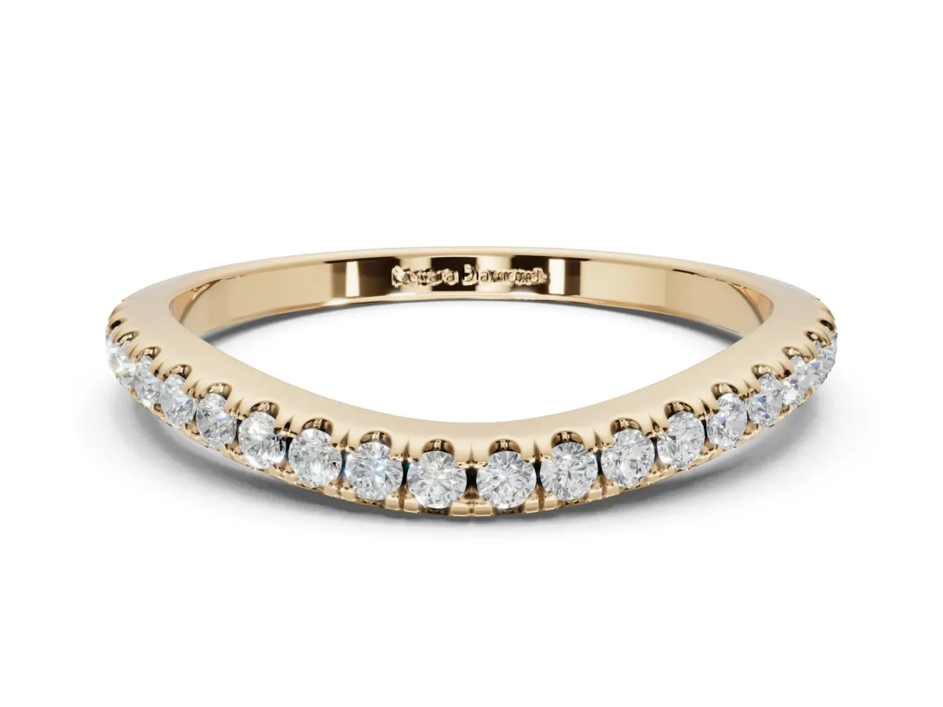 Round Lab-Grown Diamond Pavé Curved Half Eternity Wedding Band | Rounded Edges | Yellow Gold