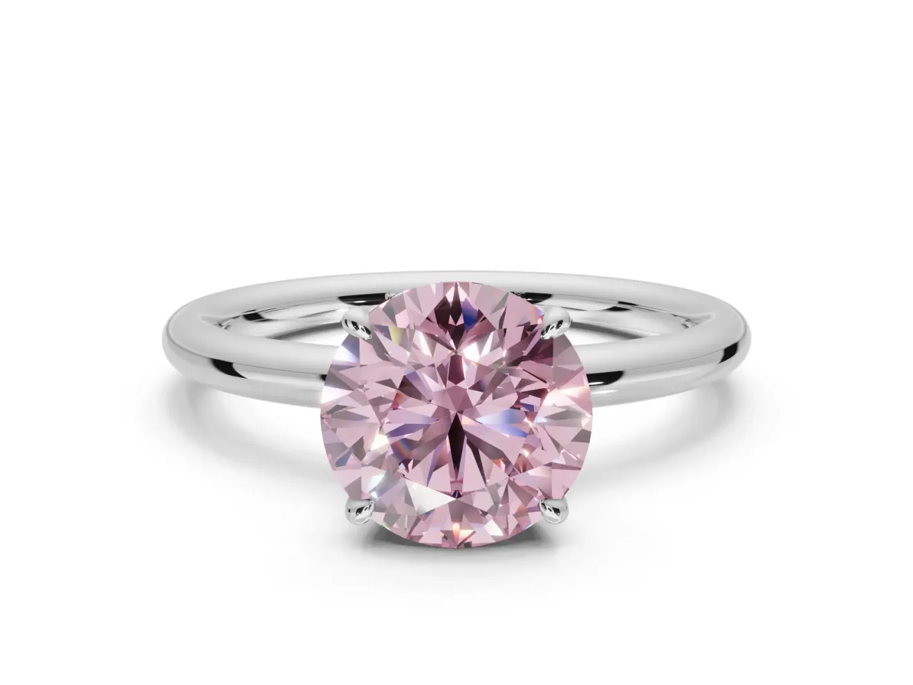 Round Hidden Halo Ring Setting for a Fancy Pink Lab-Grown Diamond | White Gold