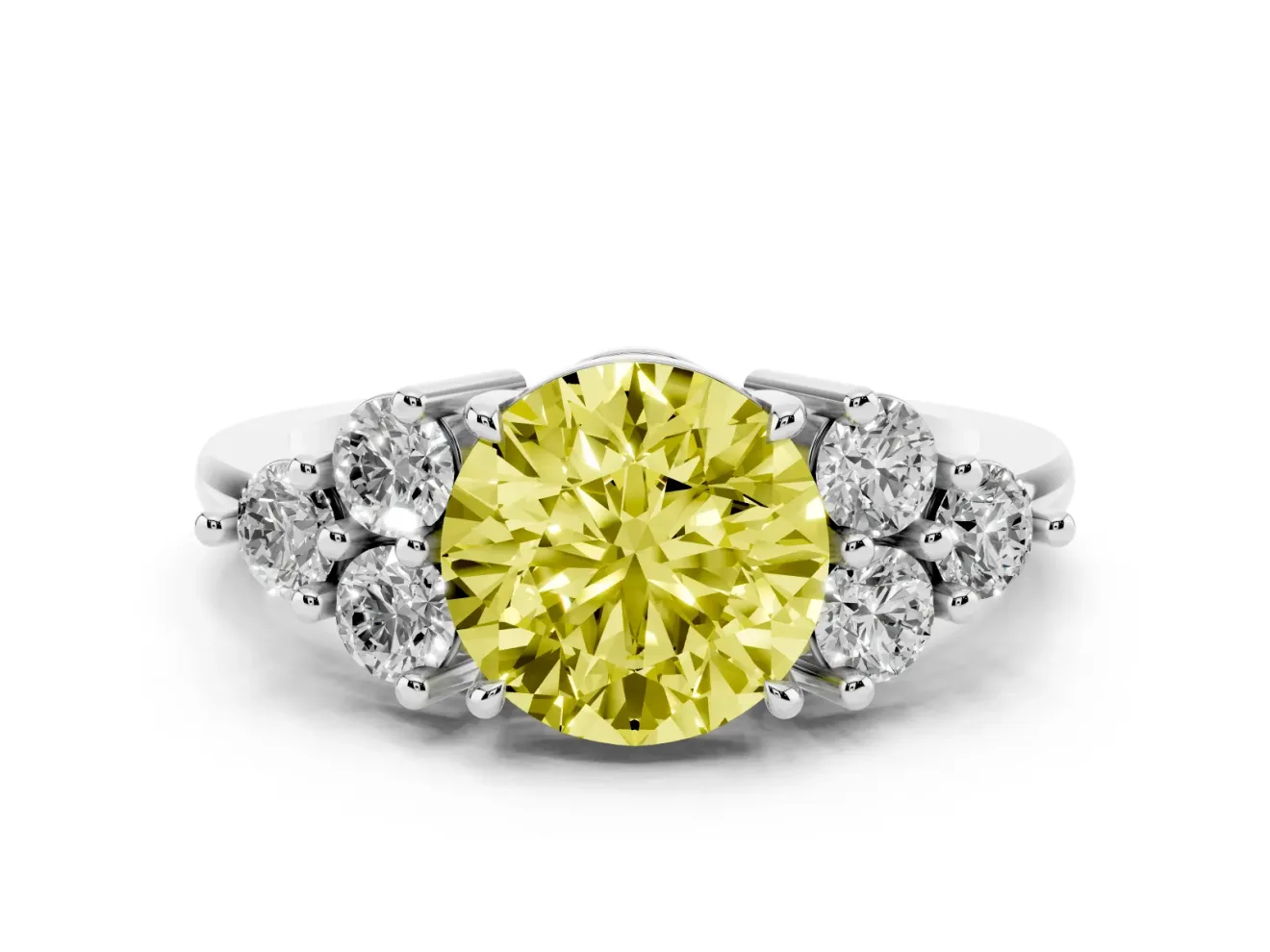 Round Cluster Side Stone Engagement Ring Setting for a Fancy Yellow Lab-Grown Diamond | Platinum
